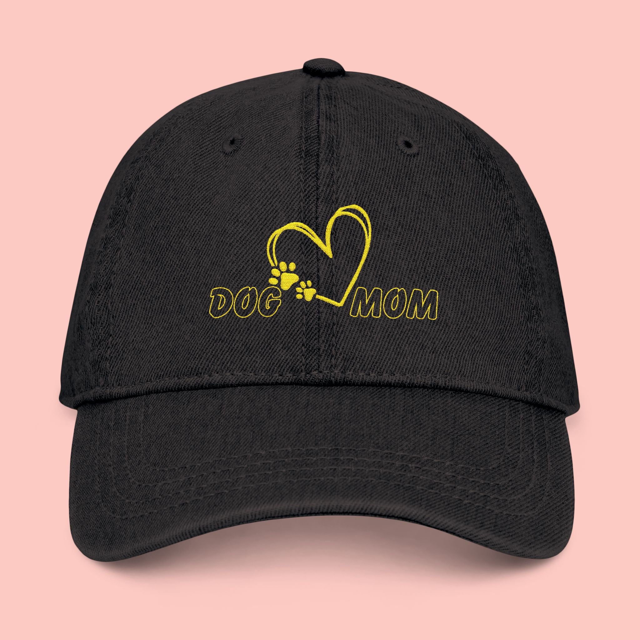 Dog Mom Embroidered Denim Hat — Heart & Paw Cap