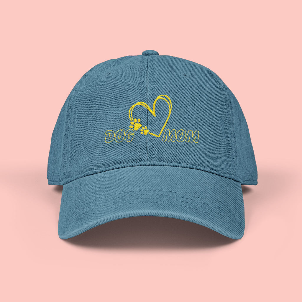 Dog Mom Embroidered Denim Hat — Heart & Paw Cap