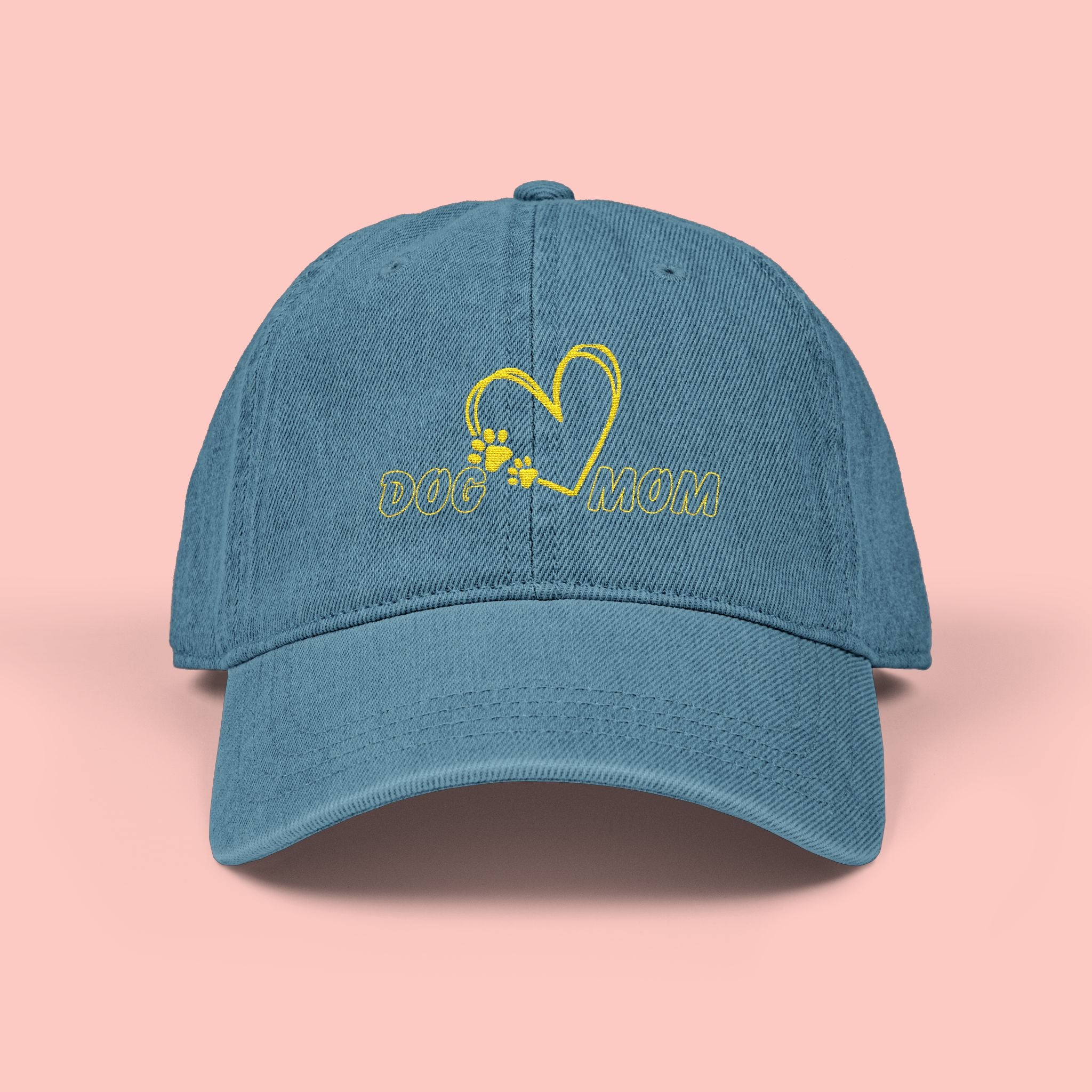 Dog Mom Embroidered Denim Hat — Heart & Paw Cap