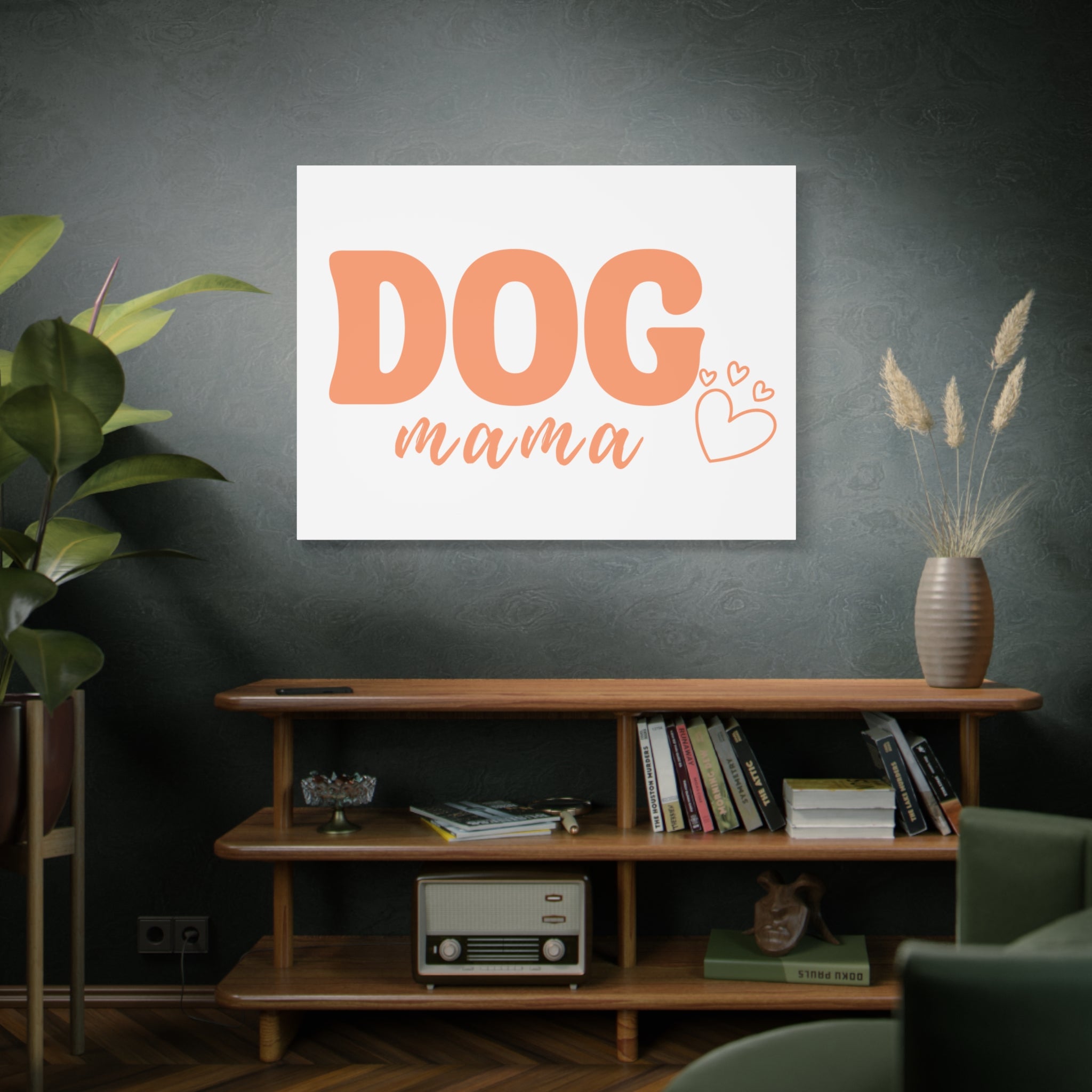 Dog Mama Matte Canvas Wall Art – Peach Script Pet Lover Decor