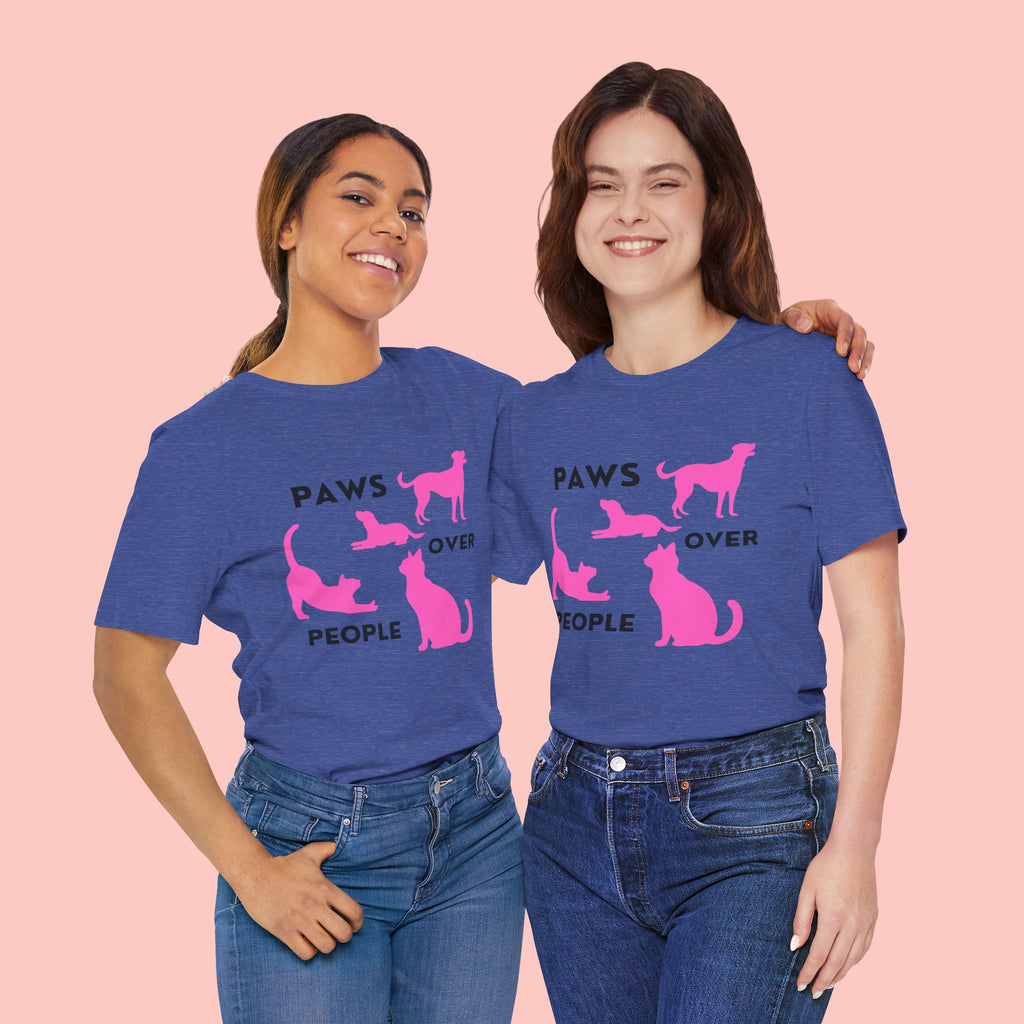 Paws Over People Tee — Pink Cats & Dogs Graphic T-Shirt