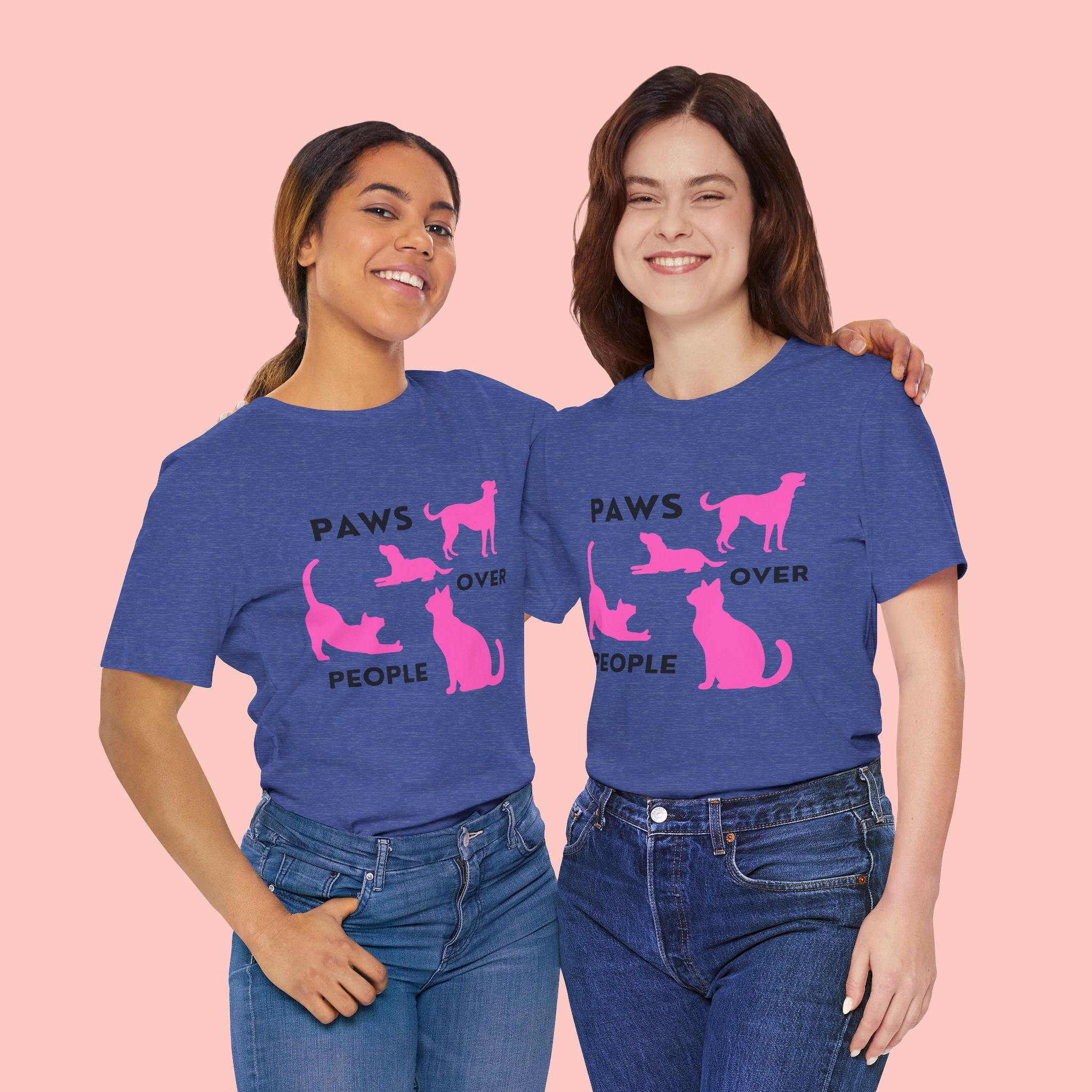 Paws Over People Tee — Pink Cats & Dogs Graphic T-Shirt