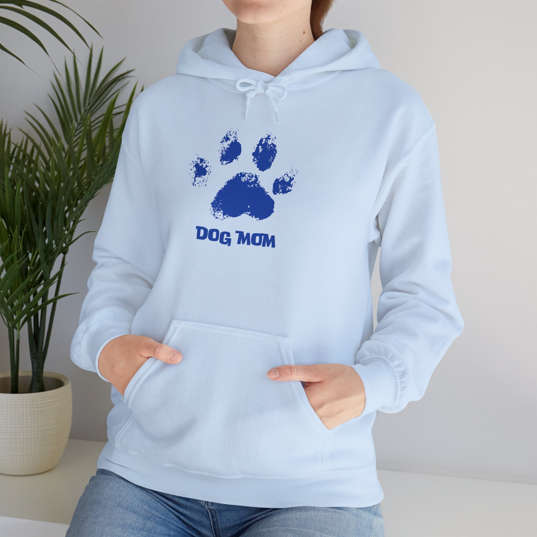 Dog Mom Paw Print Hoodie – Cute Pet Lover Sweatshirt, Blue Paw 'DOG MOM' Design