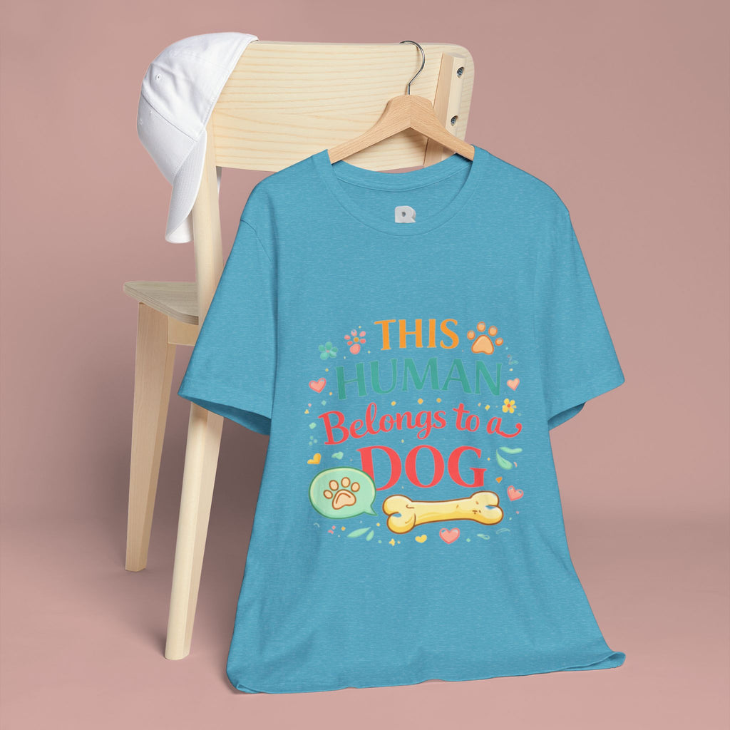 Dog Lover T-Shirt — "This Human Belongs to a Dog" Cute Paw Print Tee
