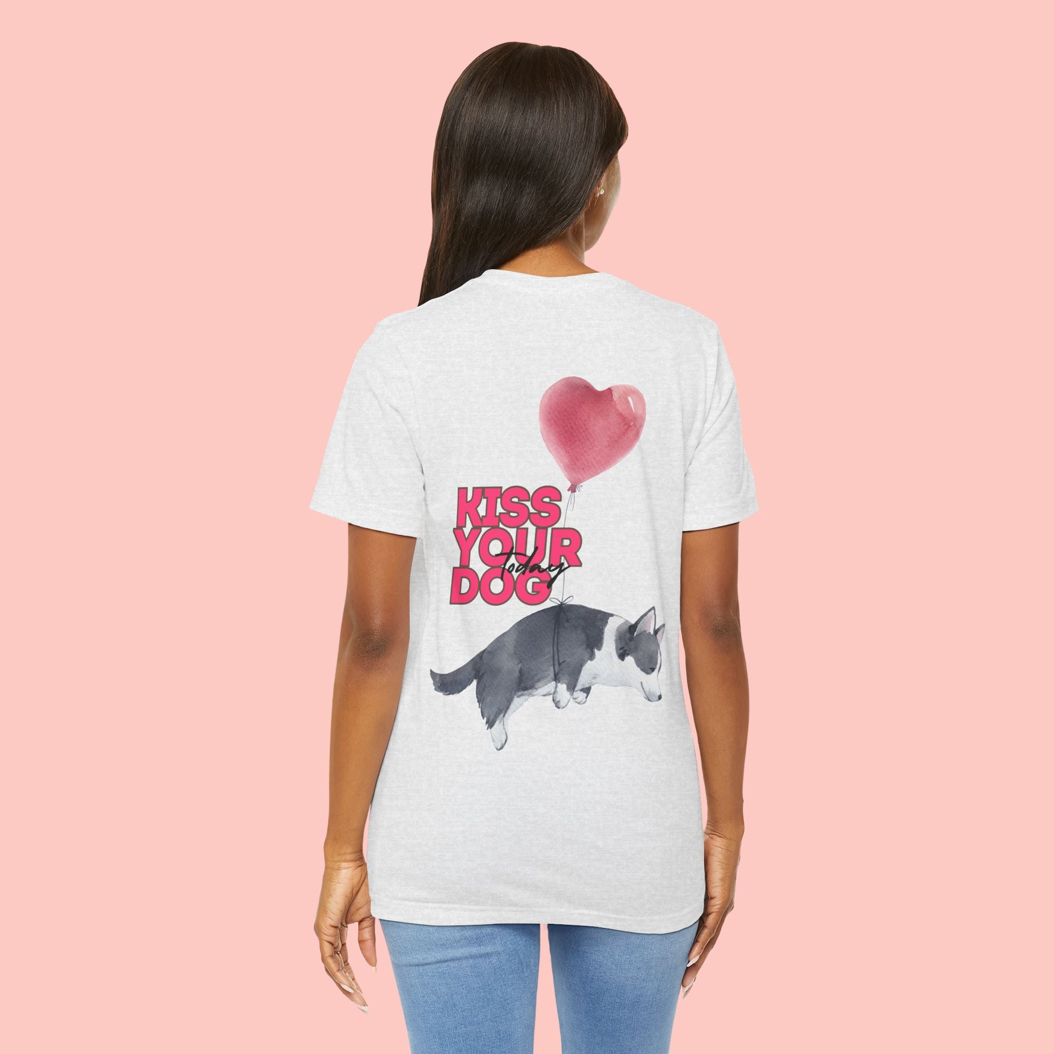 Kiss Your Dog Tee — Corgi Heart Balloon Graphic T-Shirt