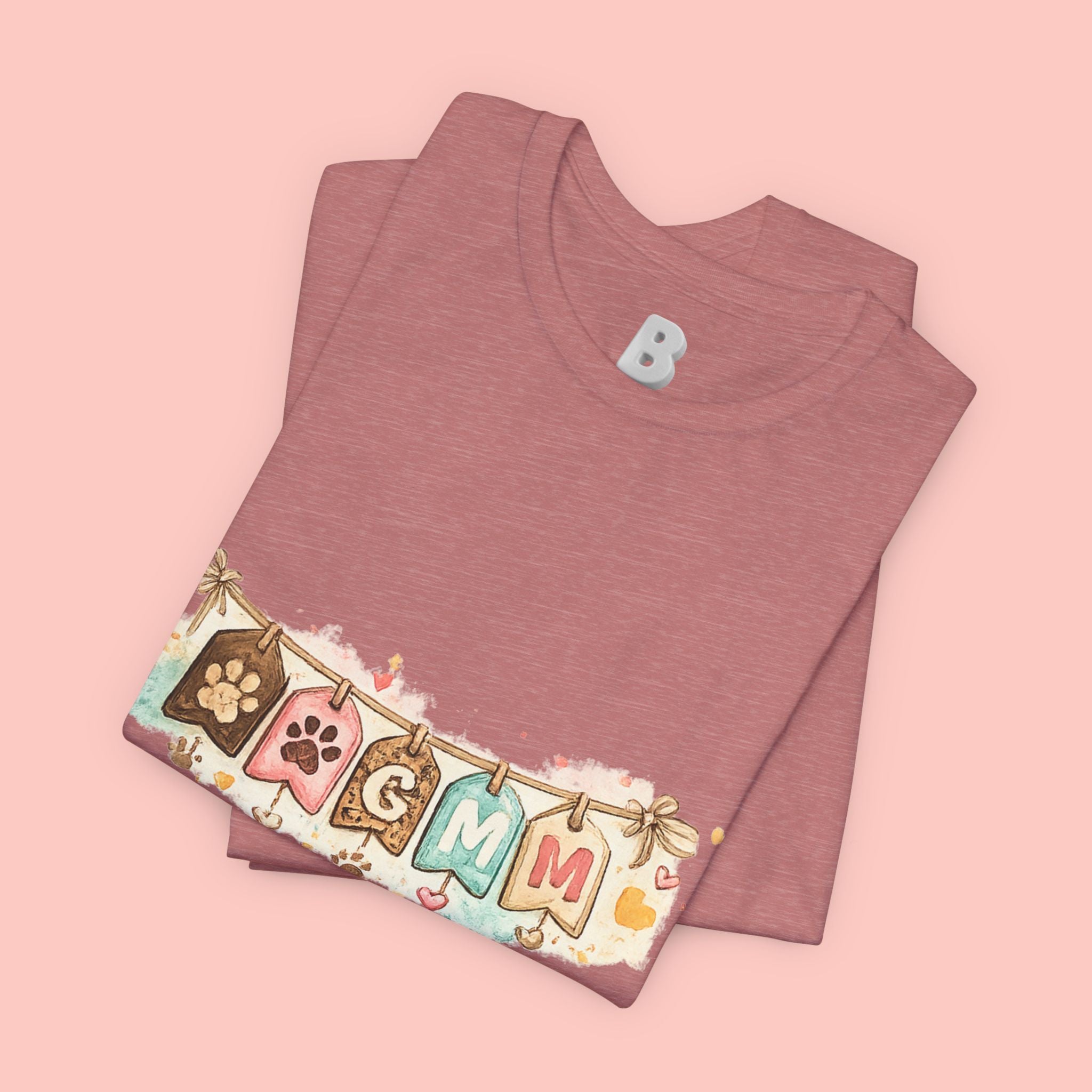 Pet Mom Banner Tee — Cute Paw Print "MOM" Graphic T-Shirt