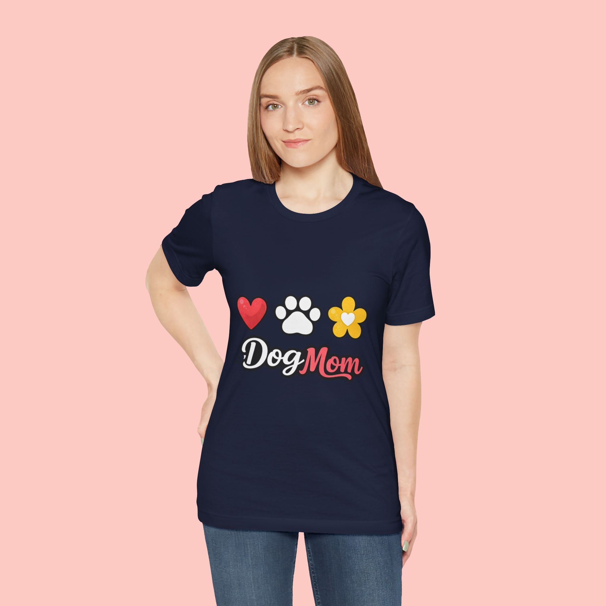 Dog Mom T-Shirt – Heart, Paw & Flower Graphic Tee