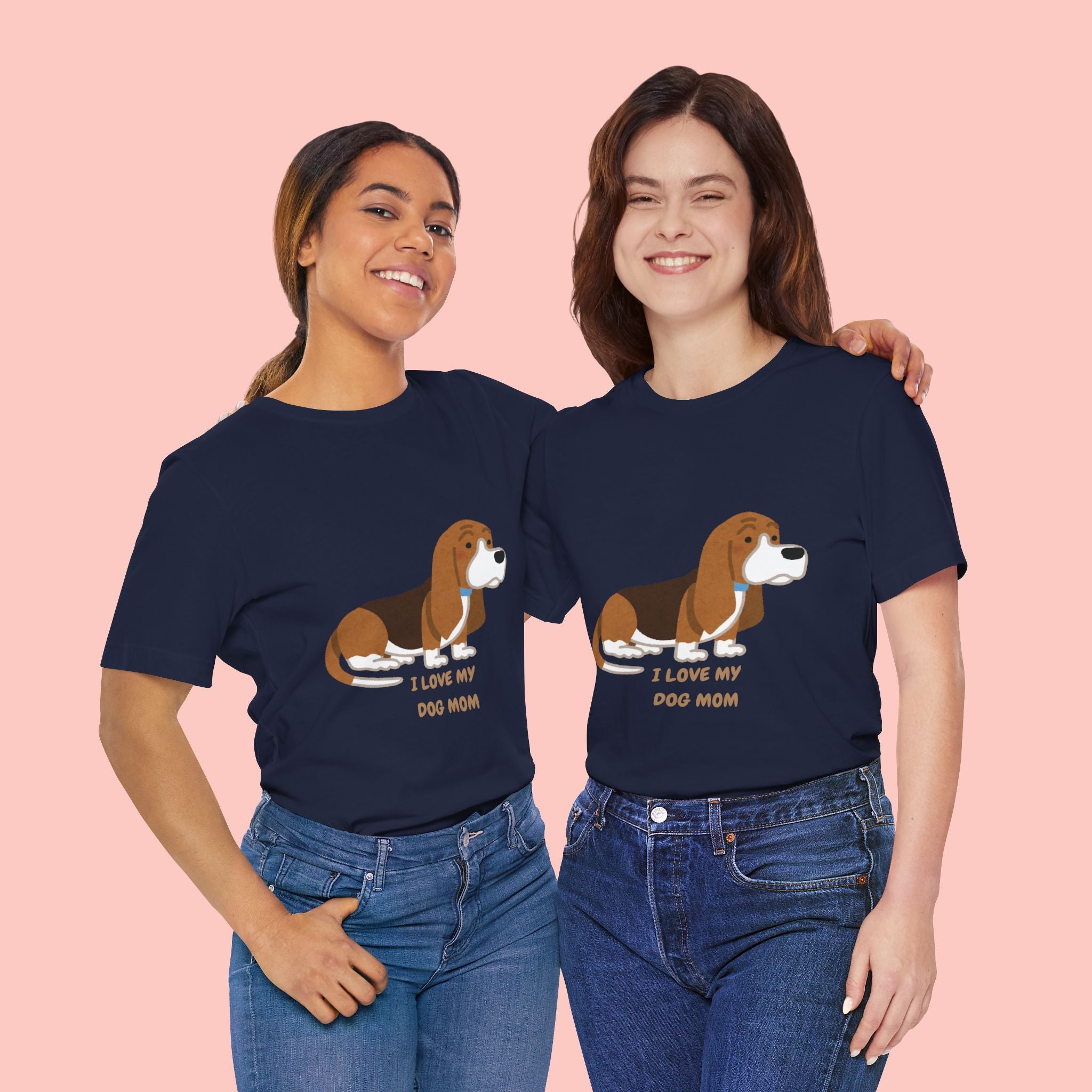 Dog Mom T‑Shirt — Cute Basset Hound I Love My Dog Mom Tee