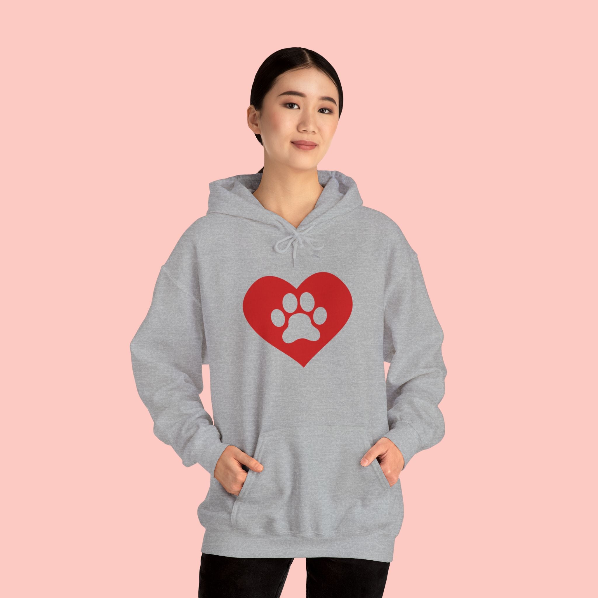 Heart Paw Hoodie — Cute Red Paw Print Animal Lover Sweatshirt