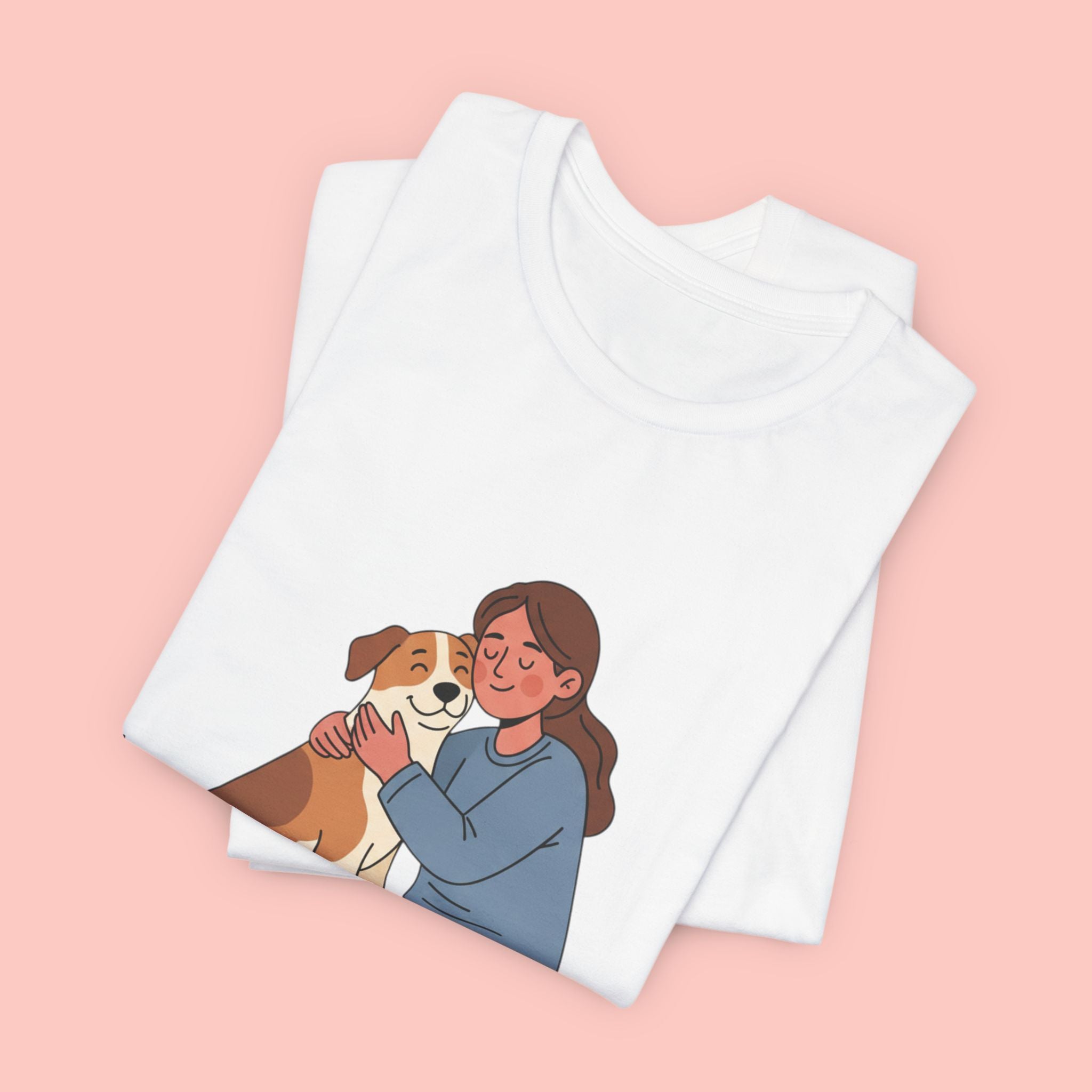 Dog Mom T‑Shirt — Cute Woman Hugging Dog Graphic Tee
