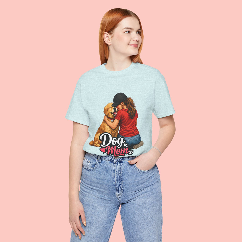 Dog Mom T-Shirt - Cute Woman Hugging Golden Retriever Tee