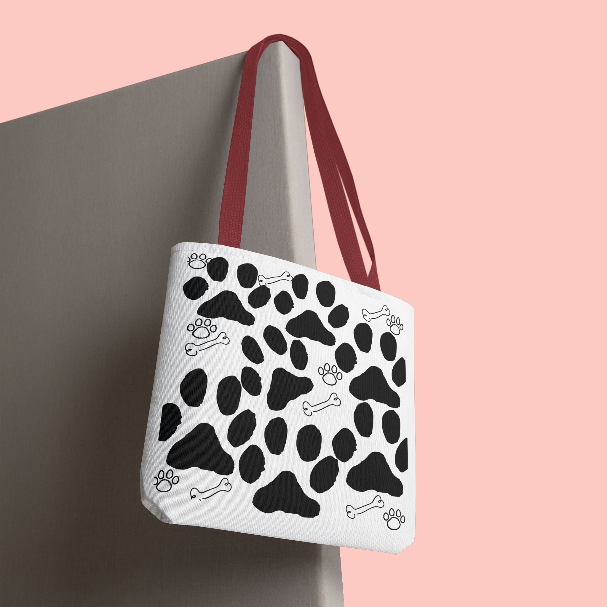 Dalmatian Paw Print Tote Bag — Dog Bones & Paw Pattern AOP Tote