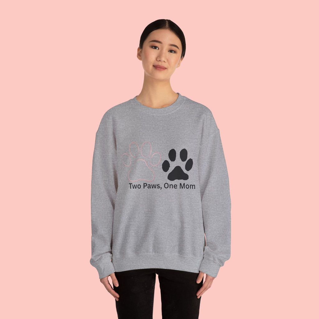 Crewneck Sweatshirt – "Two Paws, One Mom" Paw Print Mom Gift