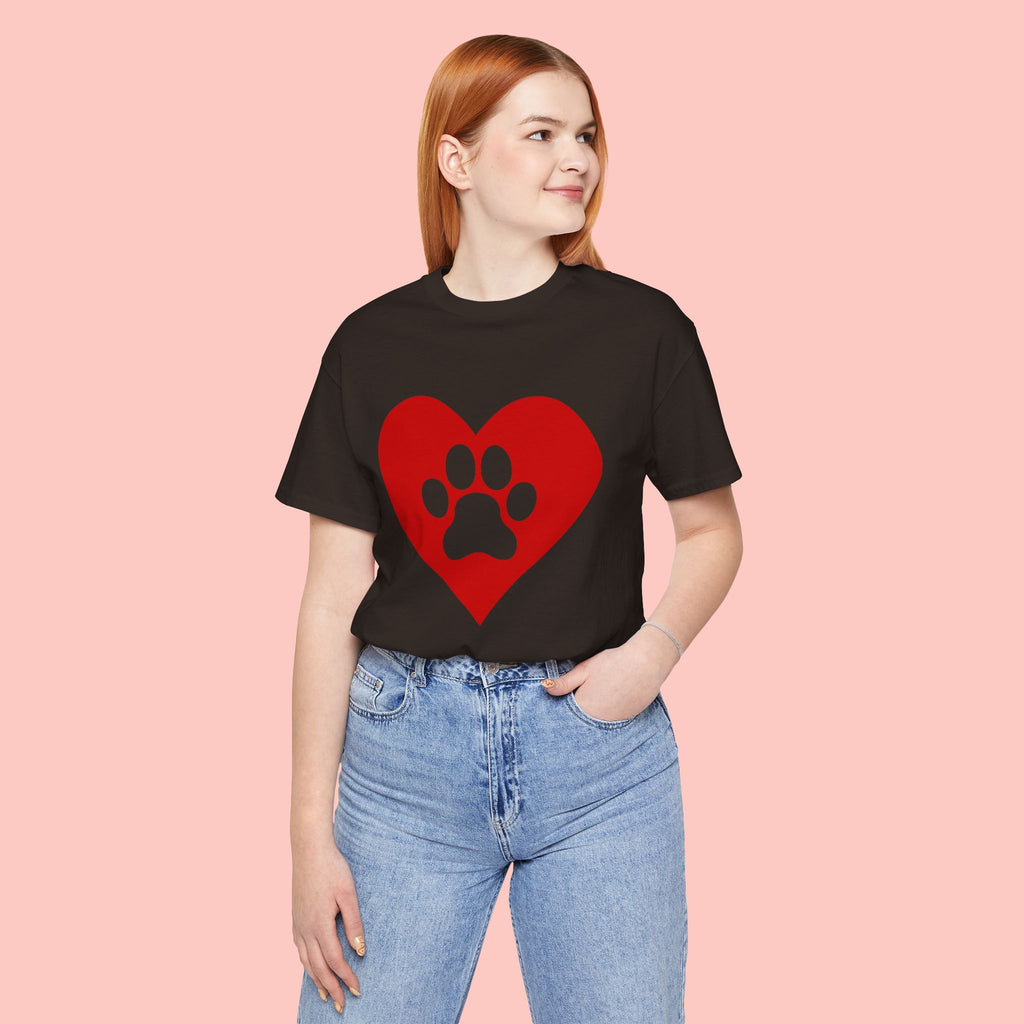 Pet Lover T-Shirt — Red Heart Paw Print Tee
