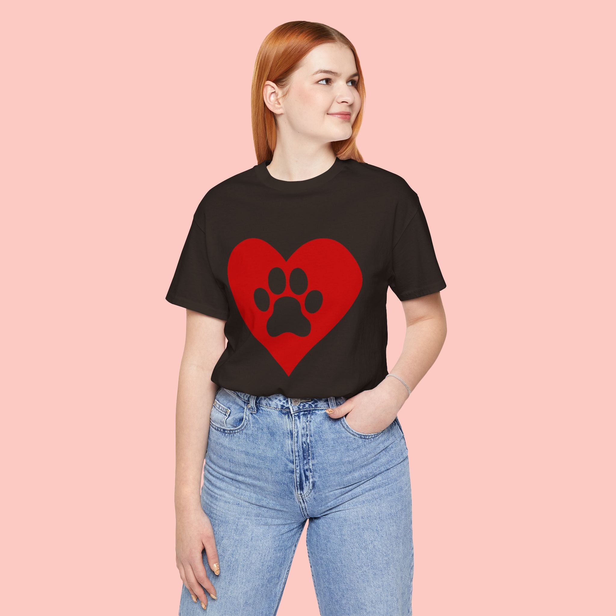 Pet Lover T-Shirt — Red Heart Paw Print Tee