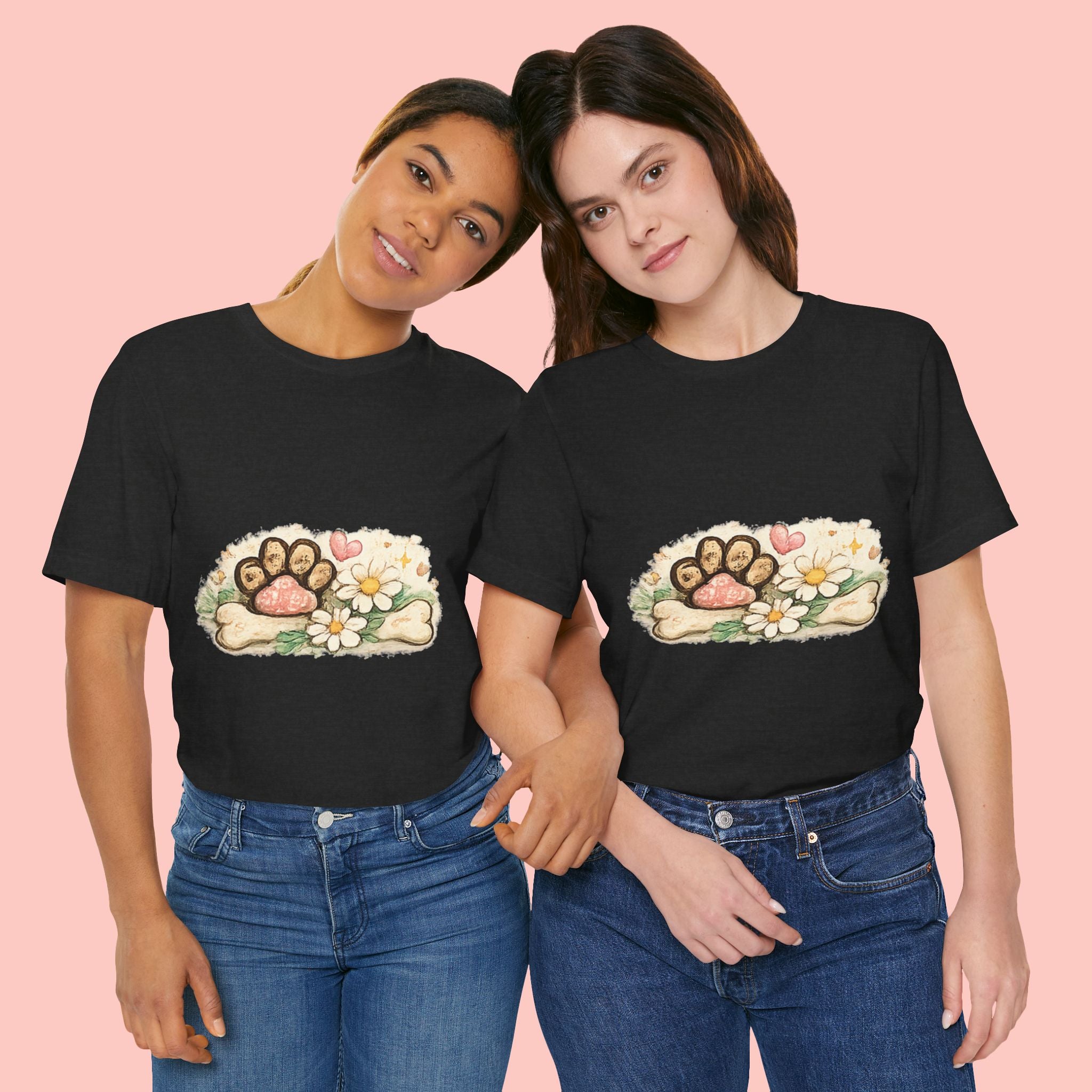 Dog Paw Floral T-Shirt — Cute Paw Print, Bone & Daisies Tee
