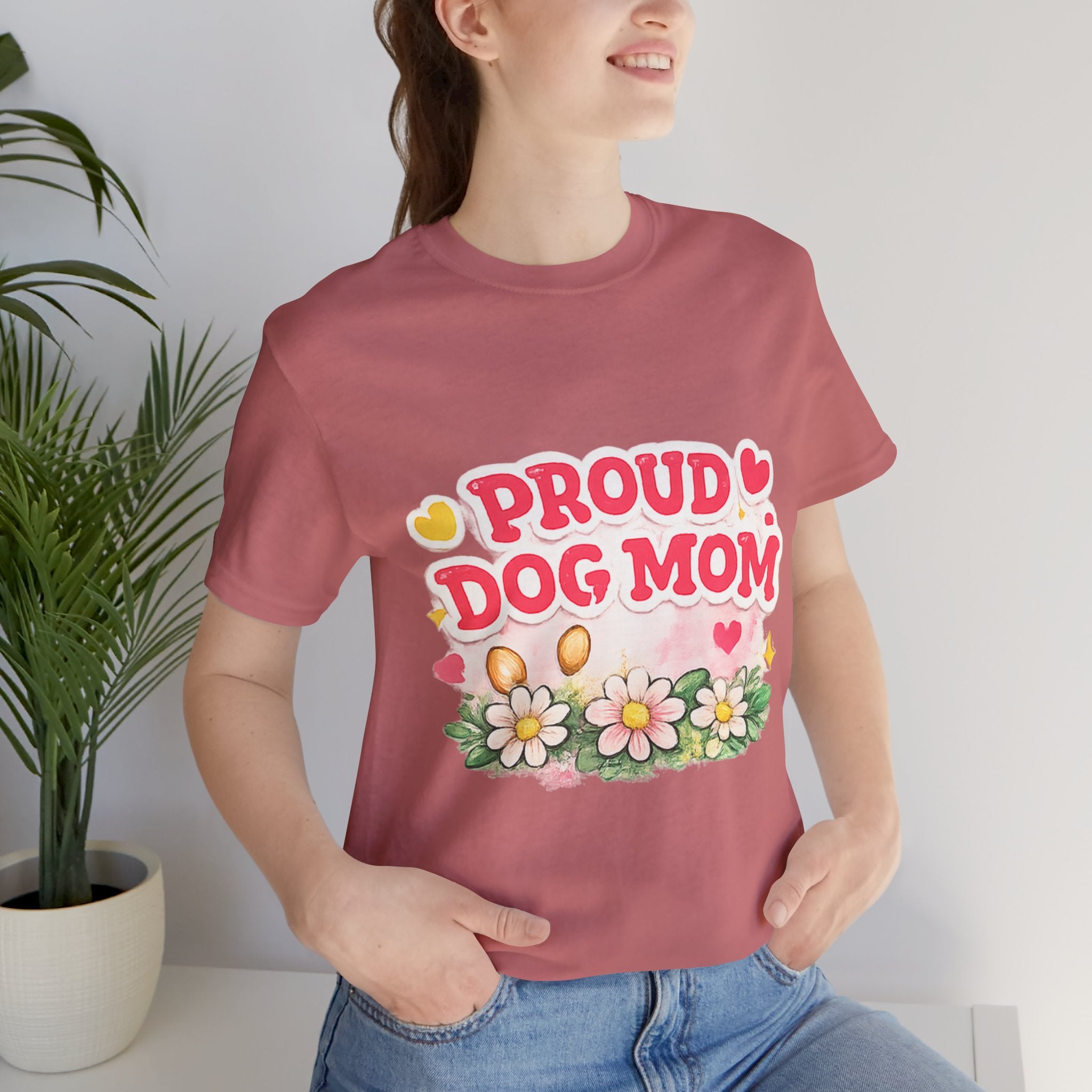 Proud Dog Mom Tee – Floral Retro Heart Design