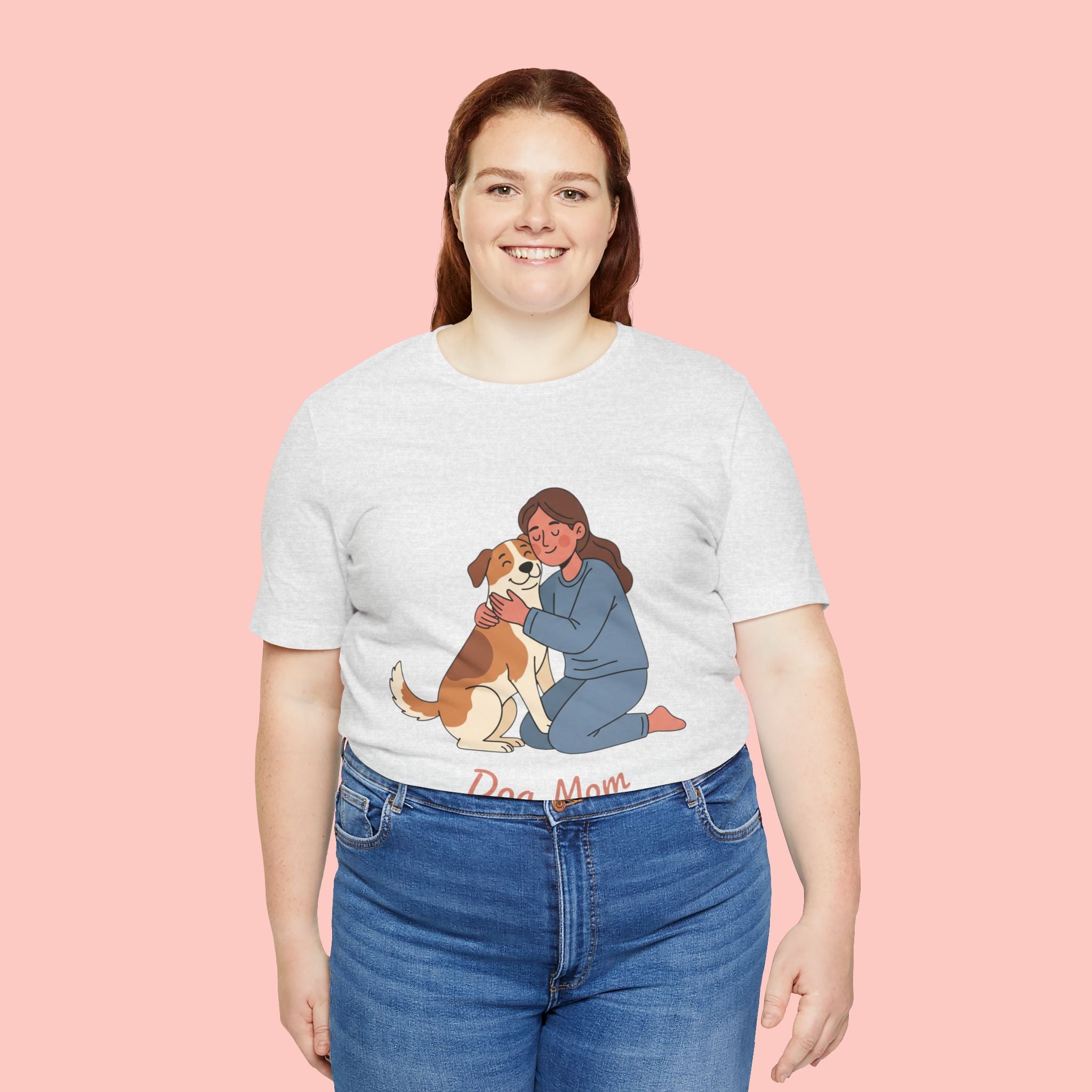 Dog Mom T‑Shirt — Cute Woman Hugging Dog Graphic Tee