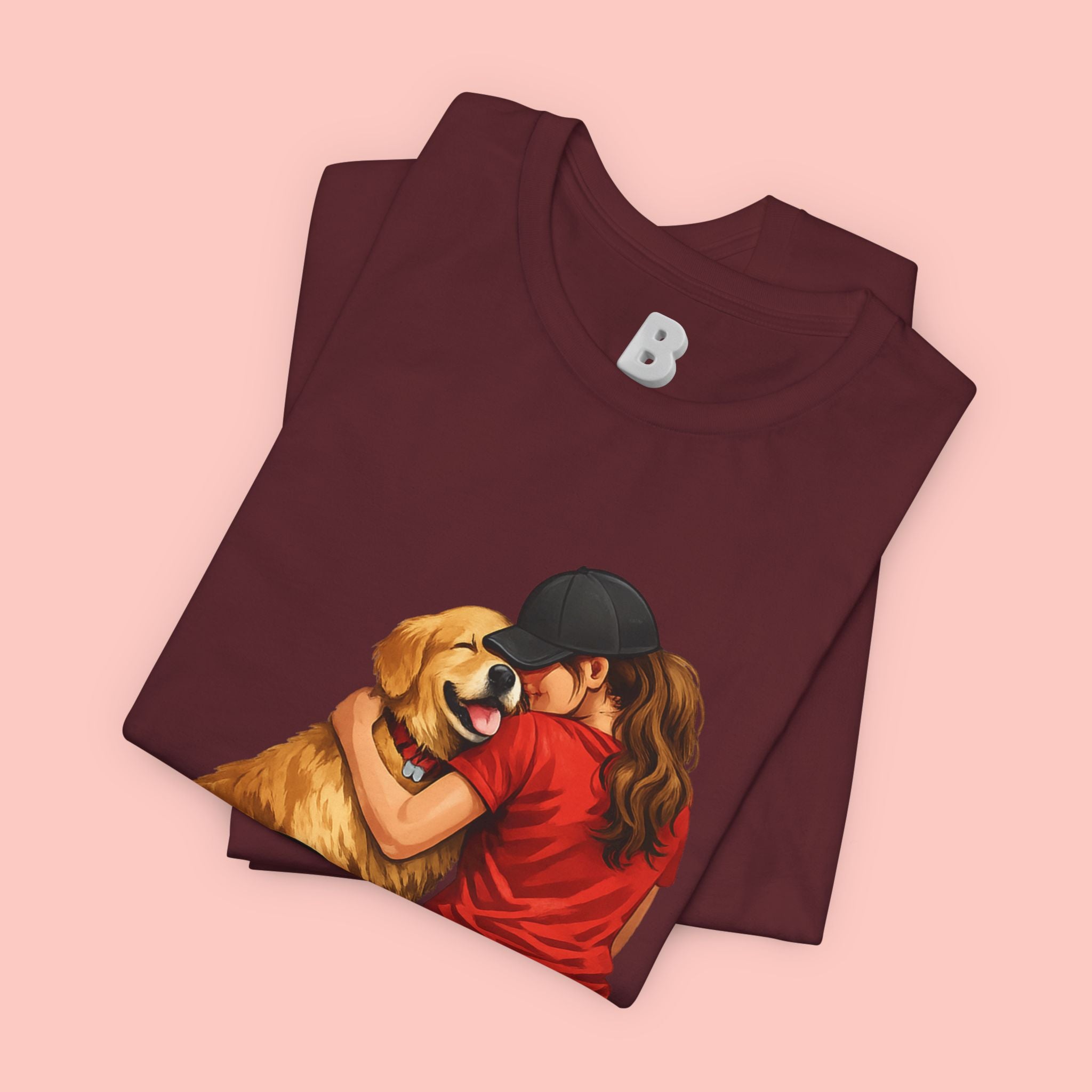 Dog Mom T-Shirt - Cute Woman Hugging Golden Retriever Tee