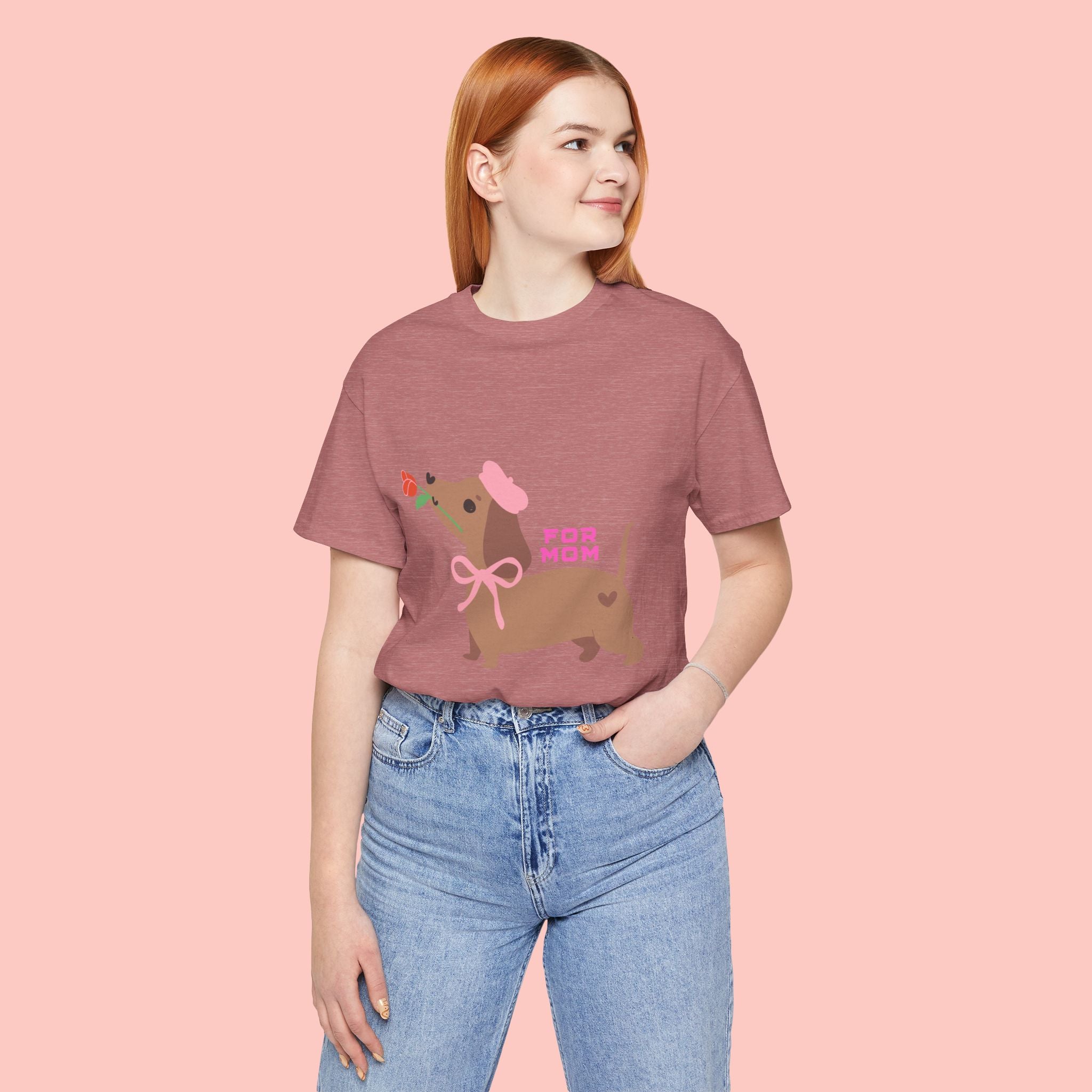 Mommy’s Dachshund Tee – Cute Dog with Rose “For Mom” Shirt