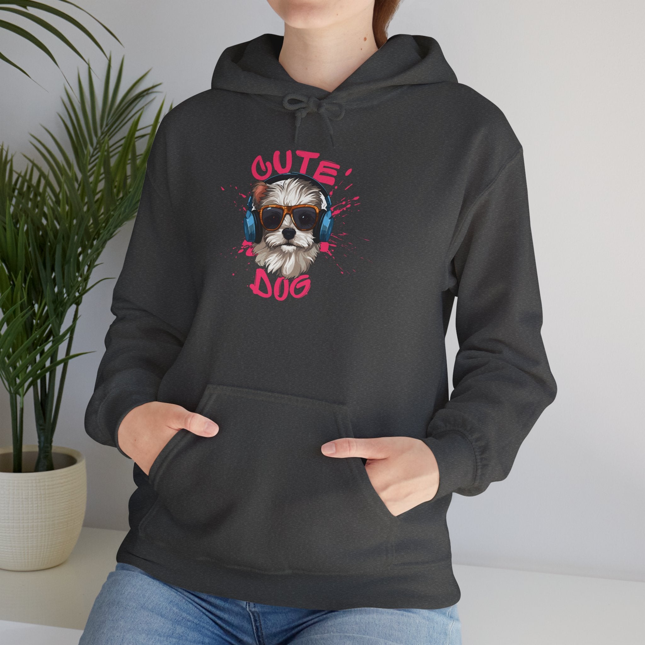 Cute Dog Hoodie with Headphones – 'Cute Dog' Graphic Pet Lover Sweatshirt