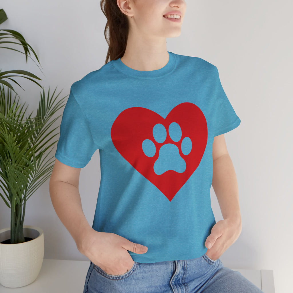 Pet Lover T-Shirt — Red Heart Paw Print Tee