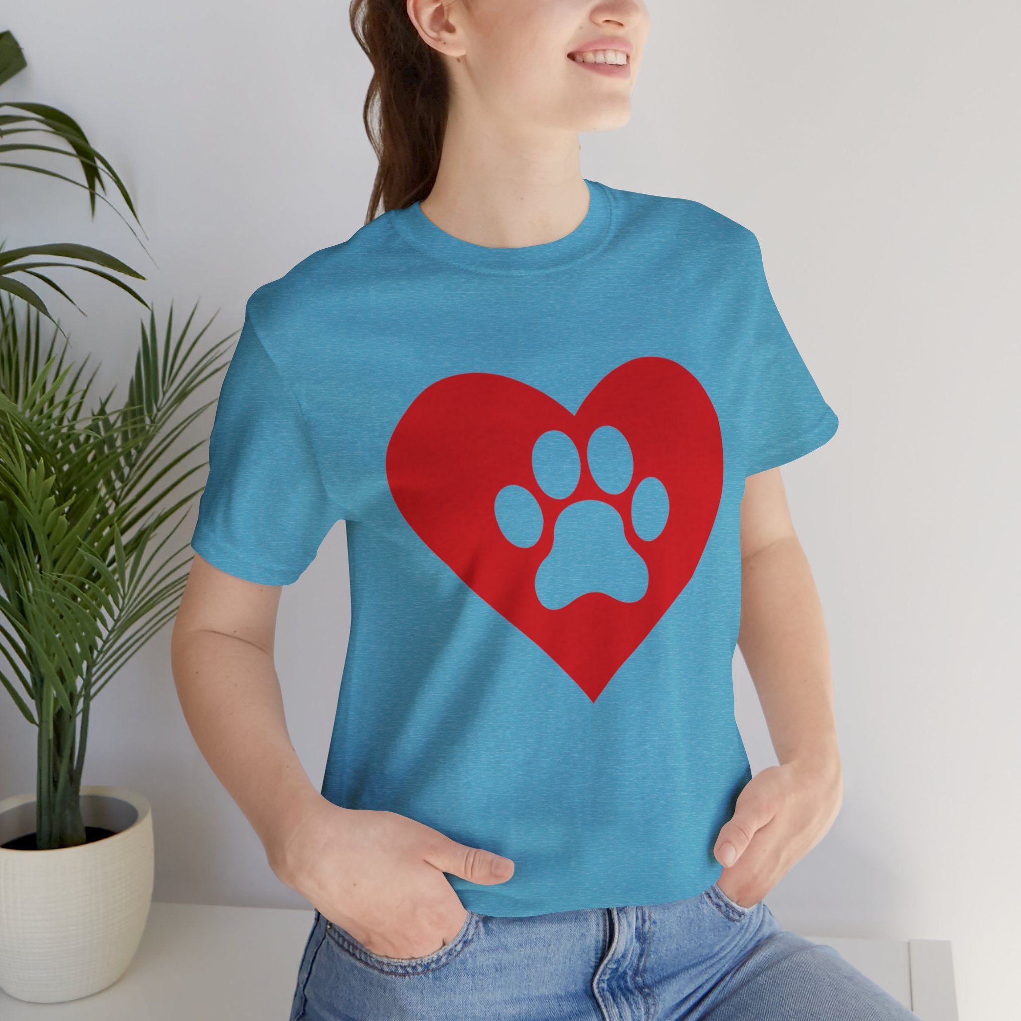 Pet Lover T-Shirt — Red Heart Paw Print Tee