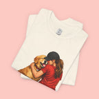 Dog Mom T-Shirt - Cute Woman Hugging Golden Retriever Tee