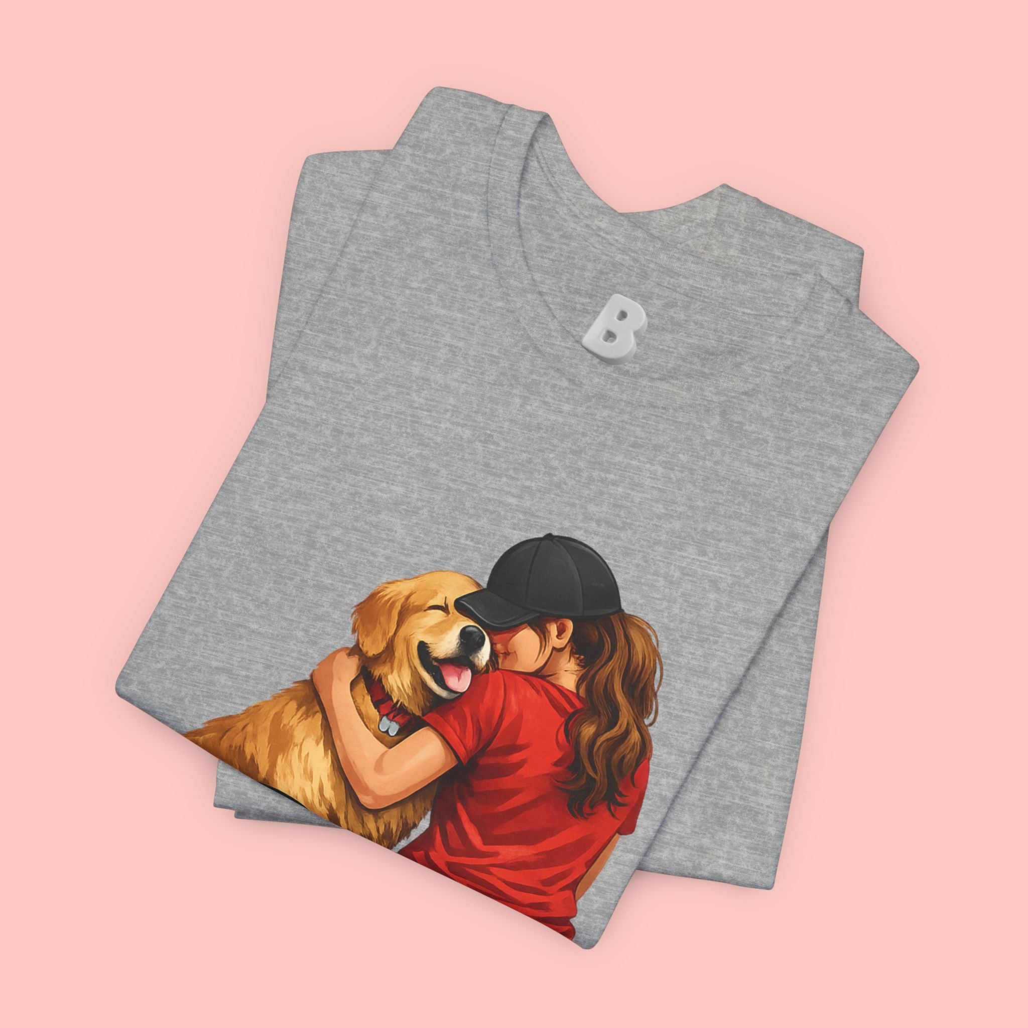 Dog Mom T-Shirt - Cute Woman Hugging Golden Retriever Tee
