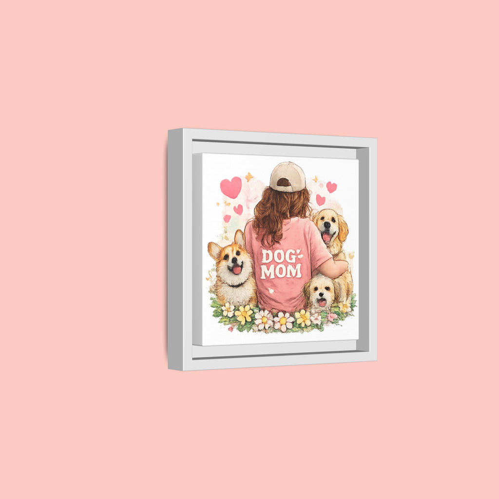 Dog Mom Canvas Print — Framed Matte Wall Art with Cute Dogs & Hearts
