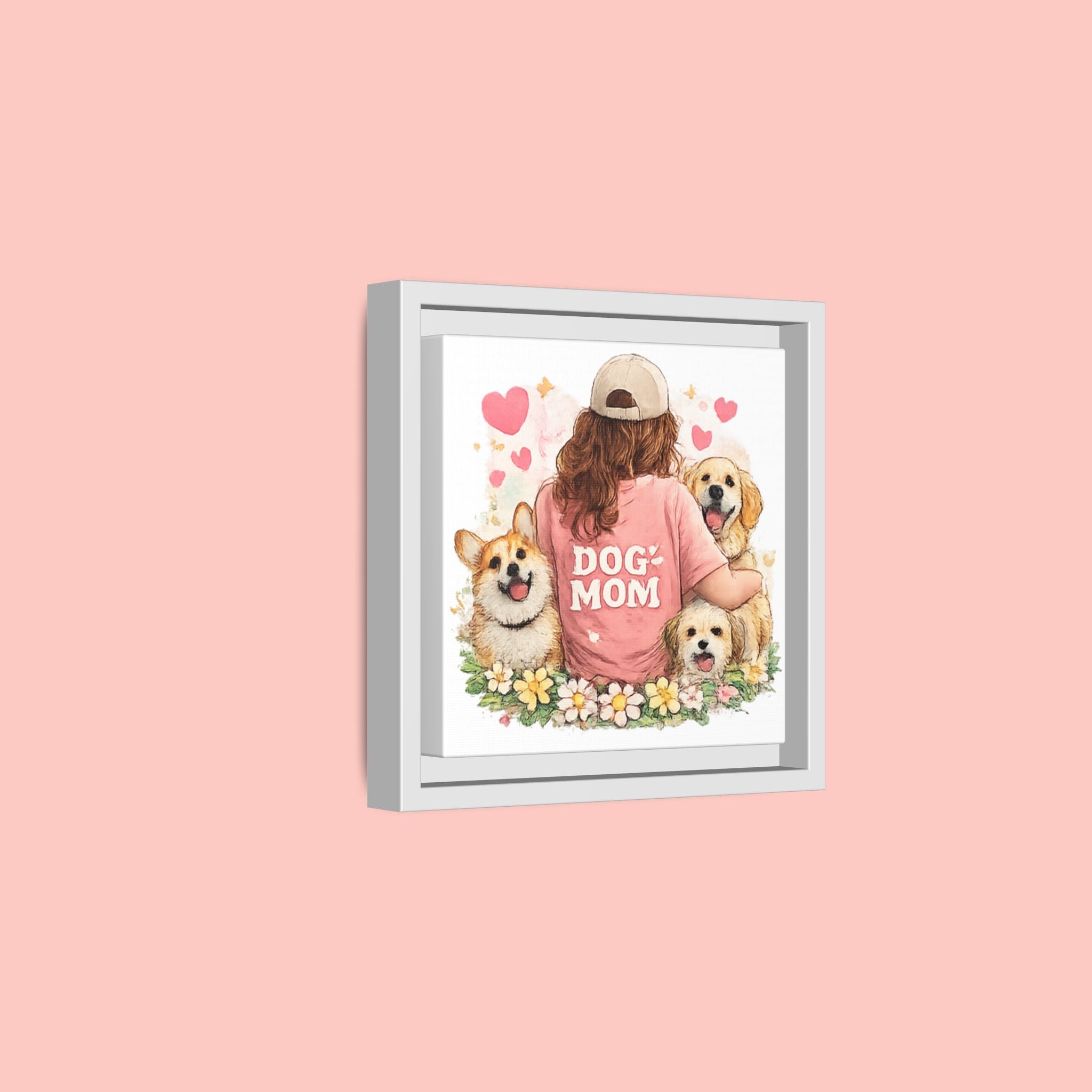 Dog Mom Canvas Print — Framed Matte Wall Art with Cute Dogs & Hearts