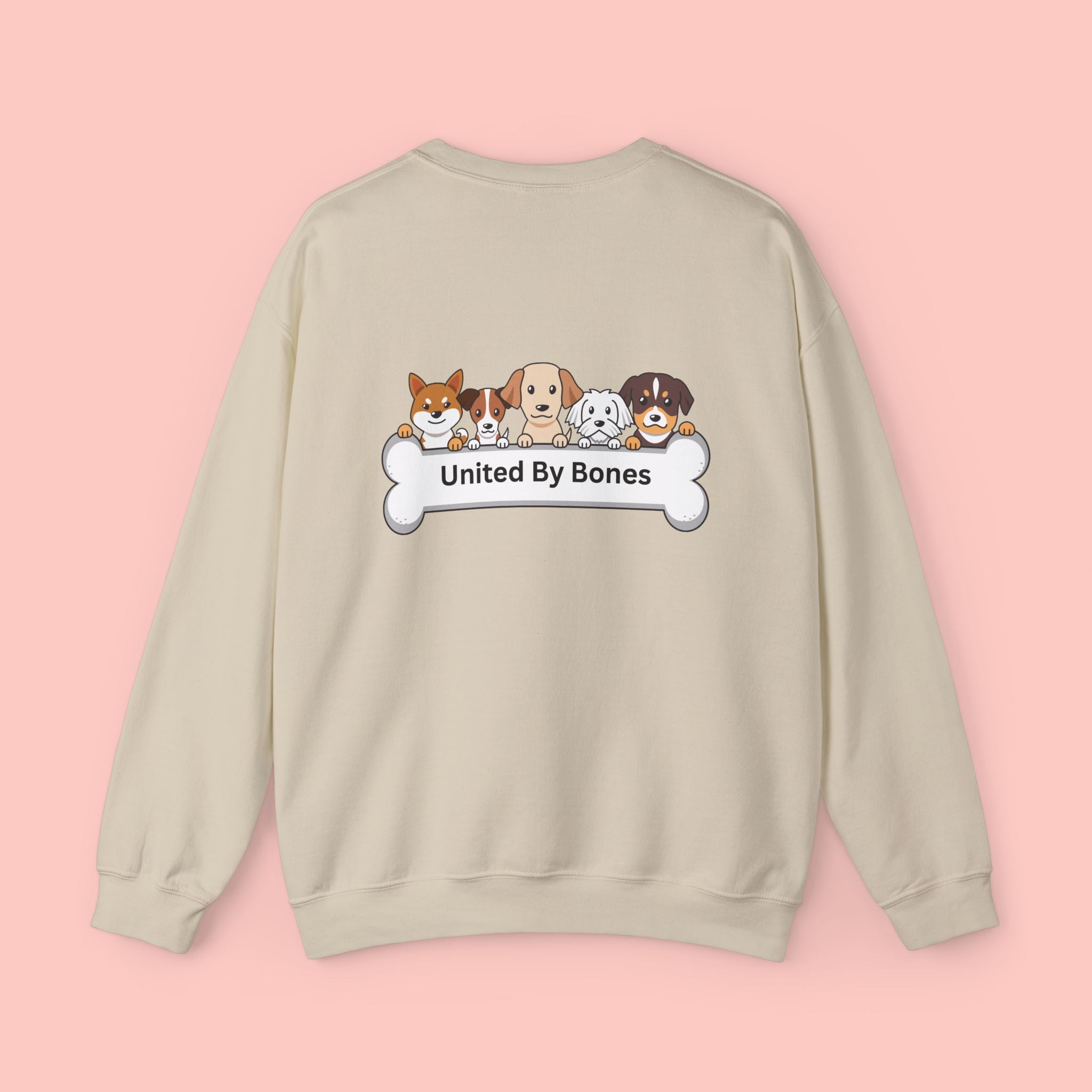 Dog Lovers Crewneck Sweatshirt — "United By Bones" Cute Puppy Graphic