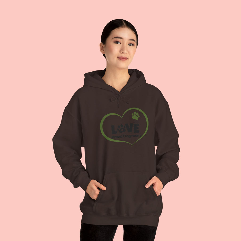 Dog Mom Heart Hoodie – "Love Proud Dog Mom" Paw Print Sweatshirt