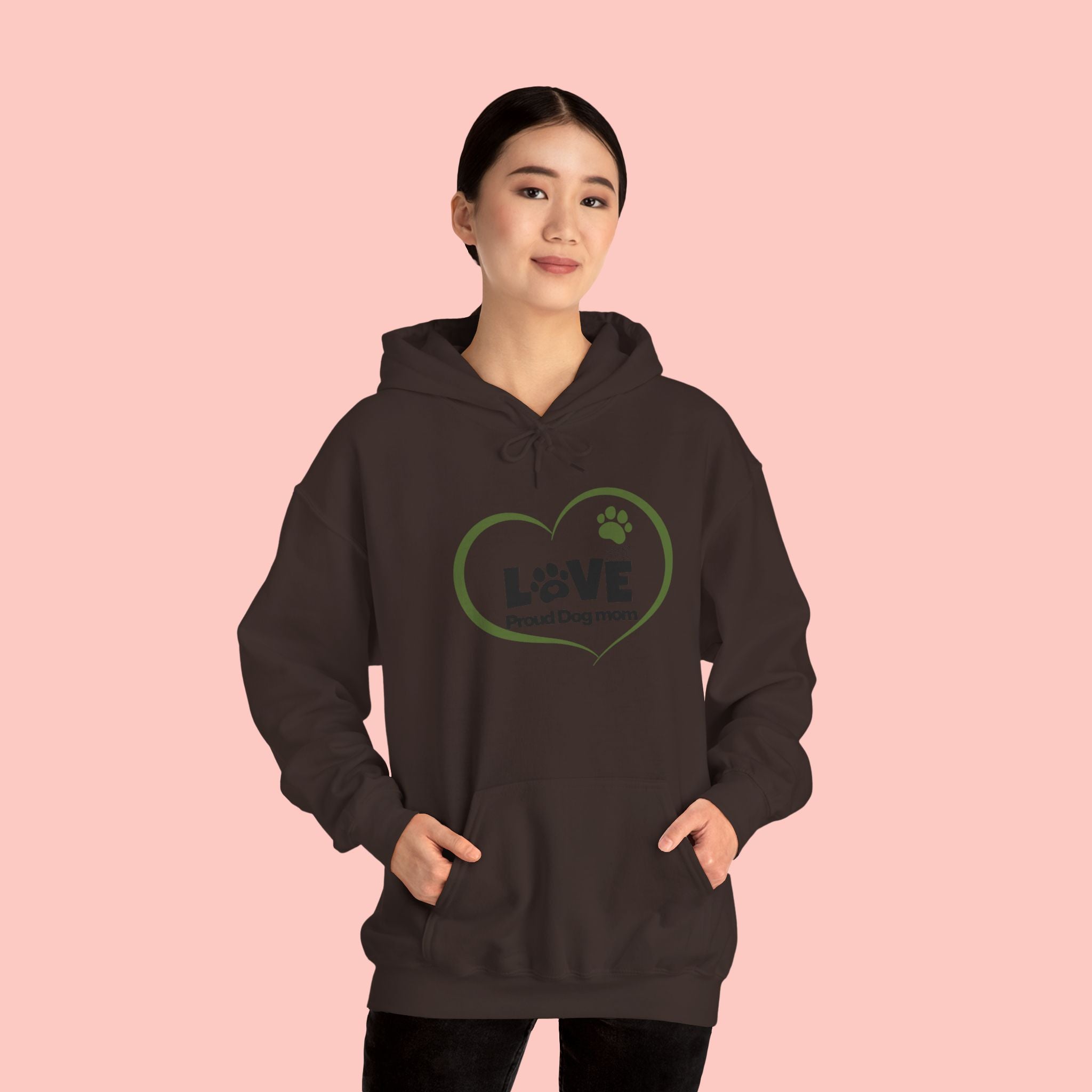Dog Mom Heart Hoodie – "Love Proud Dog Mom" Paw Print Sweatshirt