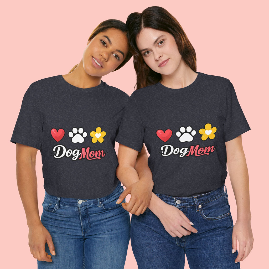 Dog Mom T-Shirt – Heart, Paw & Flower Graphic Tee