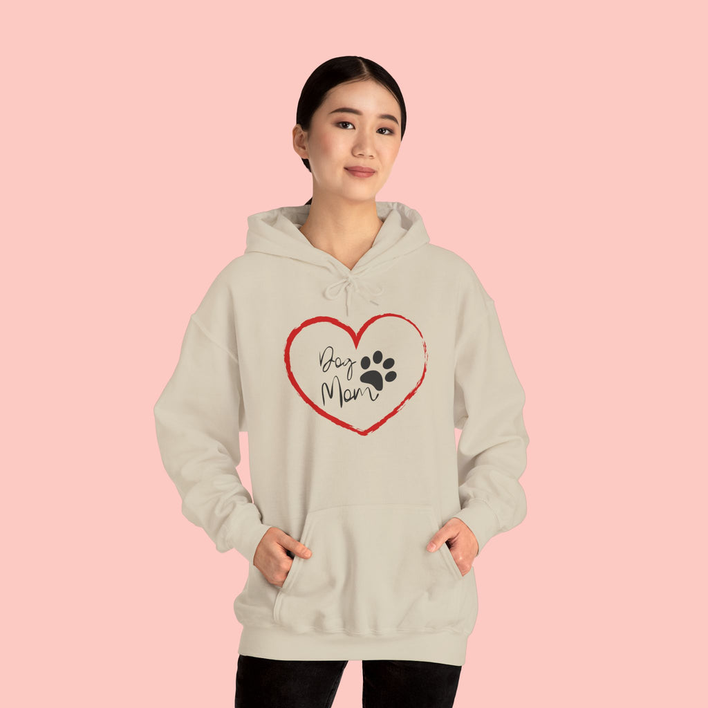 Dog Mom Hoodie — Heart Paw Print Pullover for Pet Lovers