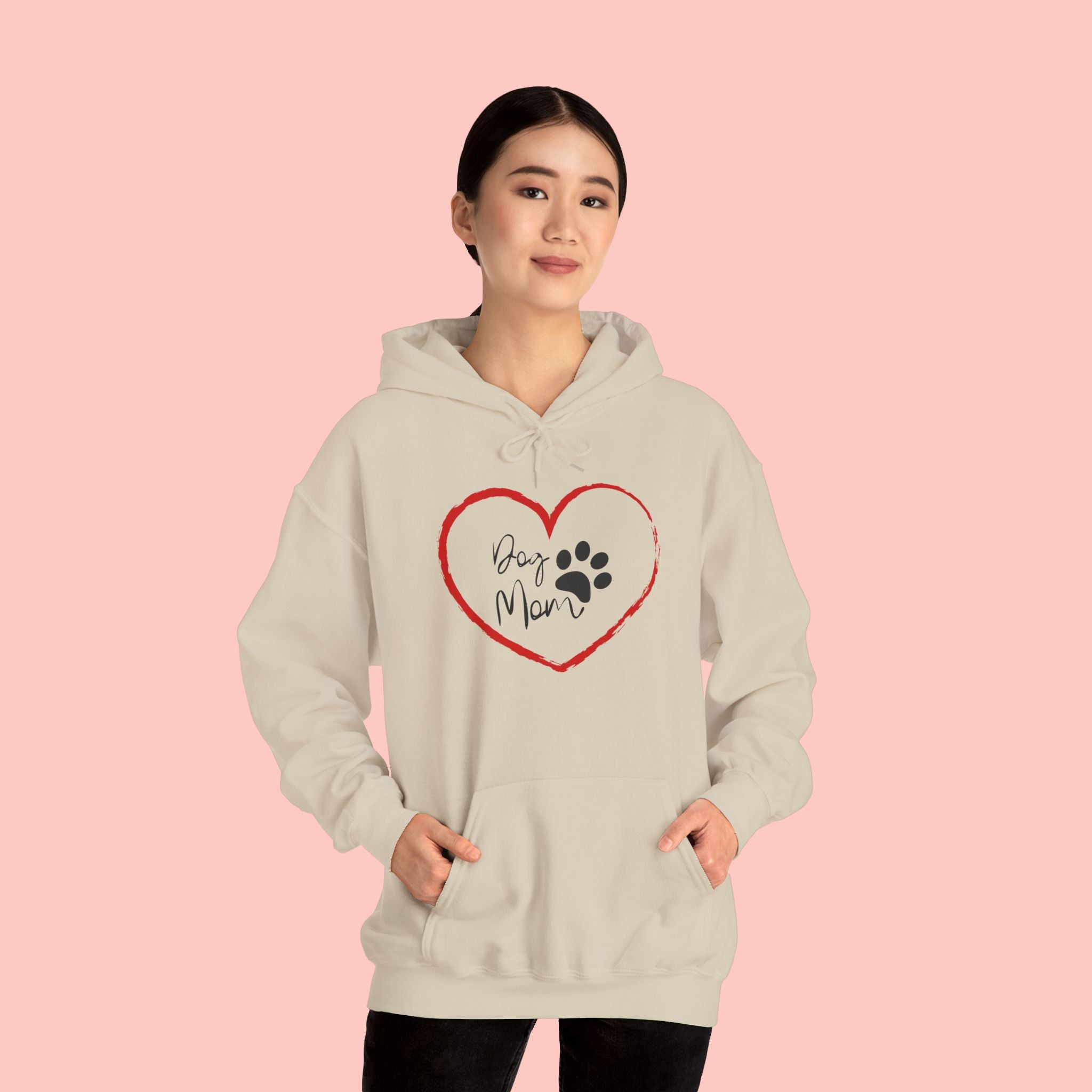 Dog Mom Hoodie — Heart Paw Print Pullover for Pet Lovers