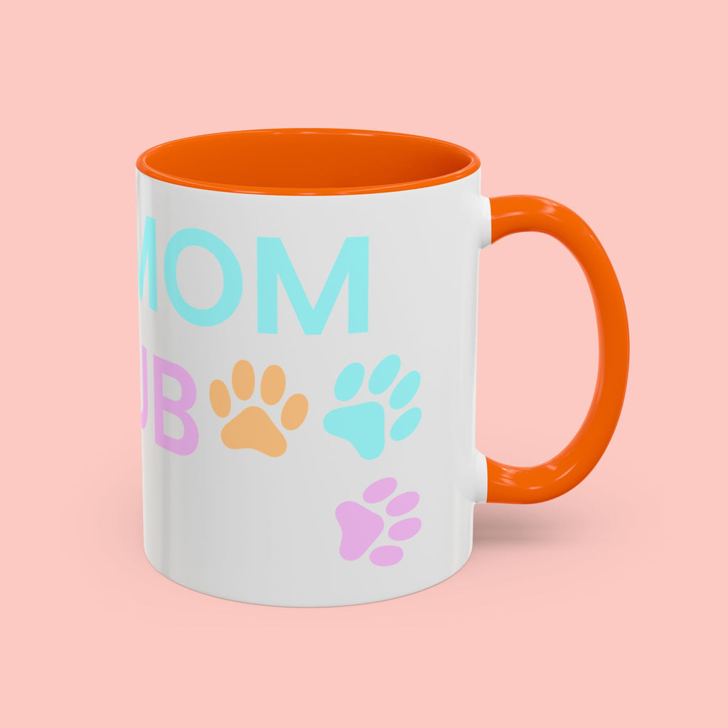 Dog Mom Club Accent Coffee Mug – Colorful Paw Print 11/15oz