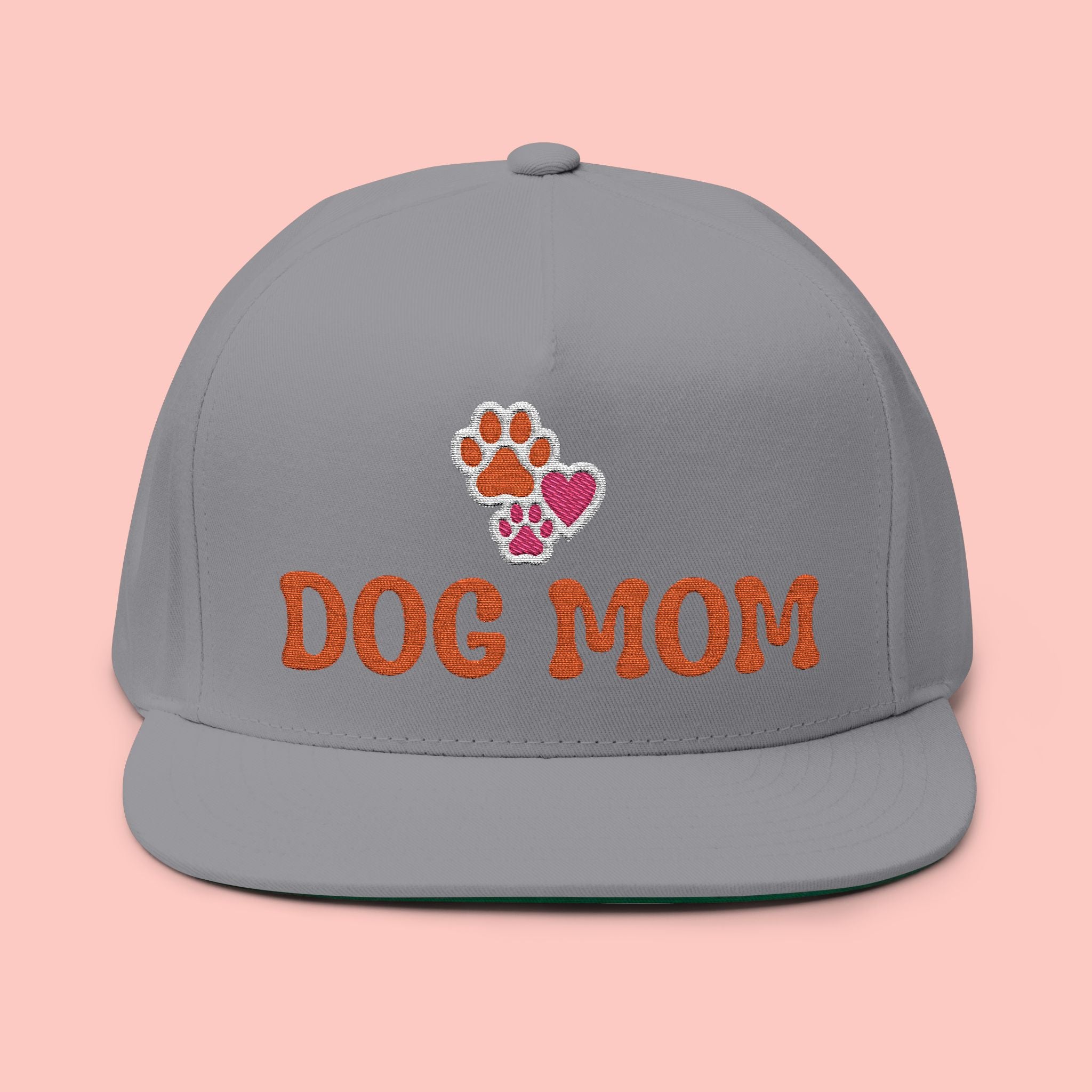 Dog Mom Embroidered Flat Bill Cap – Paw & Heart Snapback