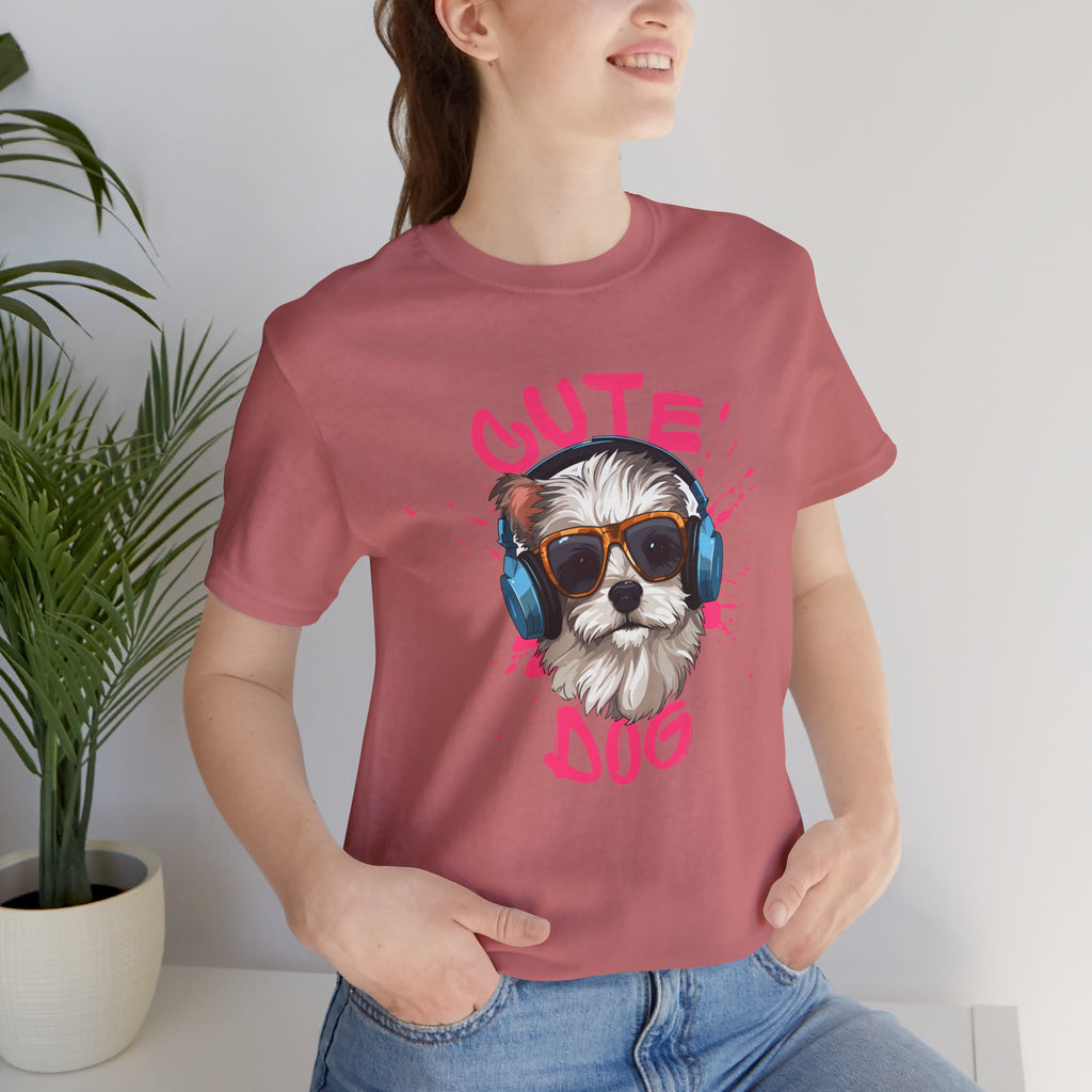 Cute Dog Tee — Headphones Puppy Graphic T-Shirt
