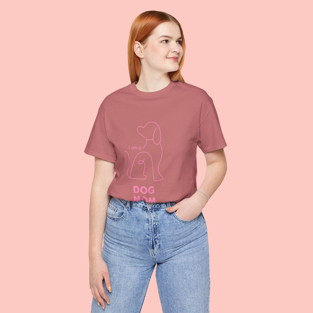 Dog Mom T‑Shirt – Minimal Pink Line Art Dog Tee