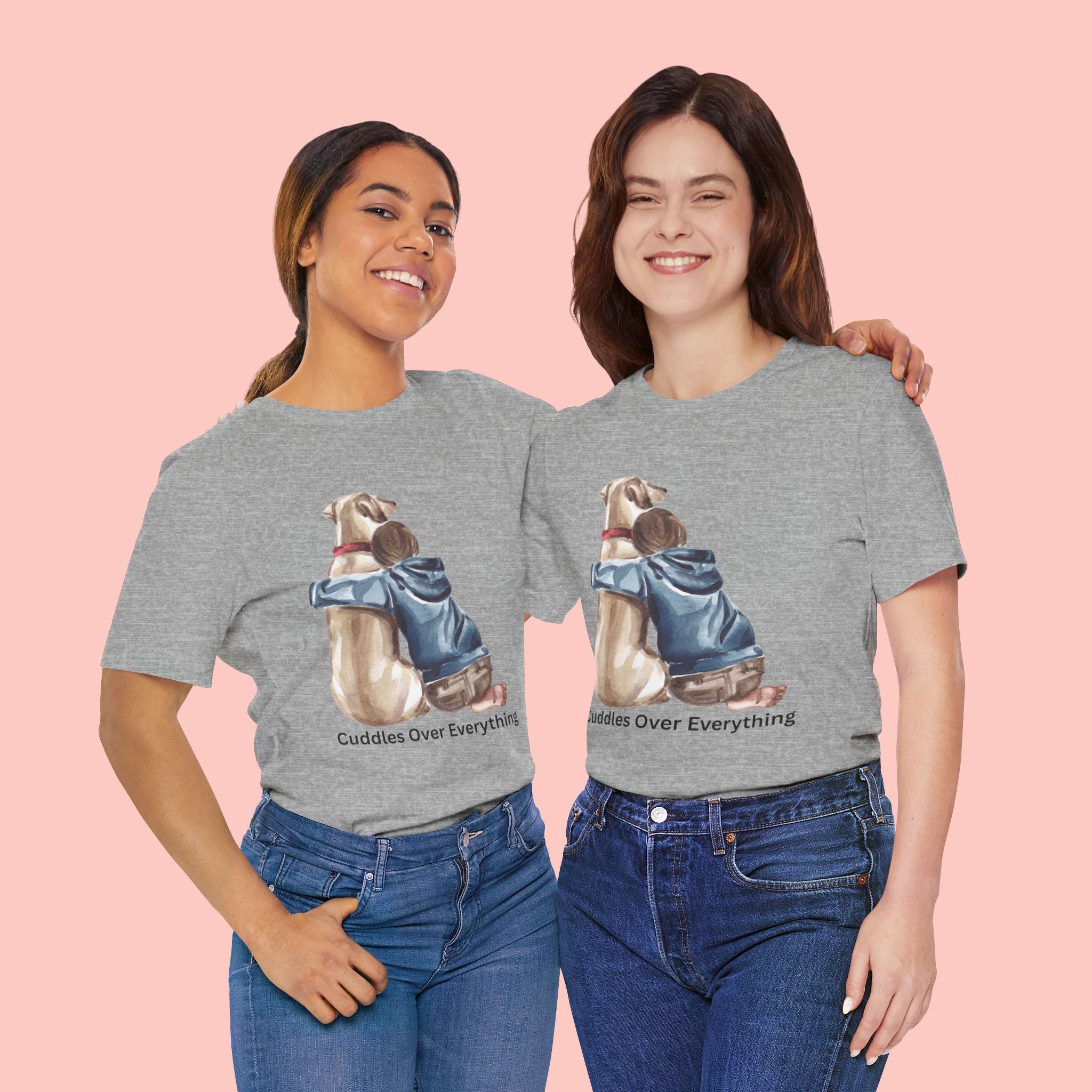 Cuddles Over Everything Tee — Boy Hugging Dog Animal Lover T-Shirt