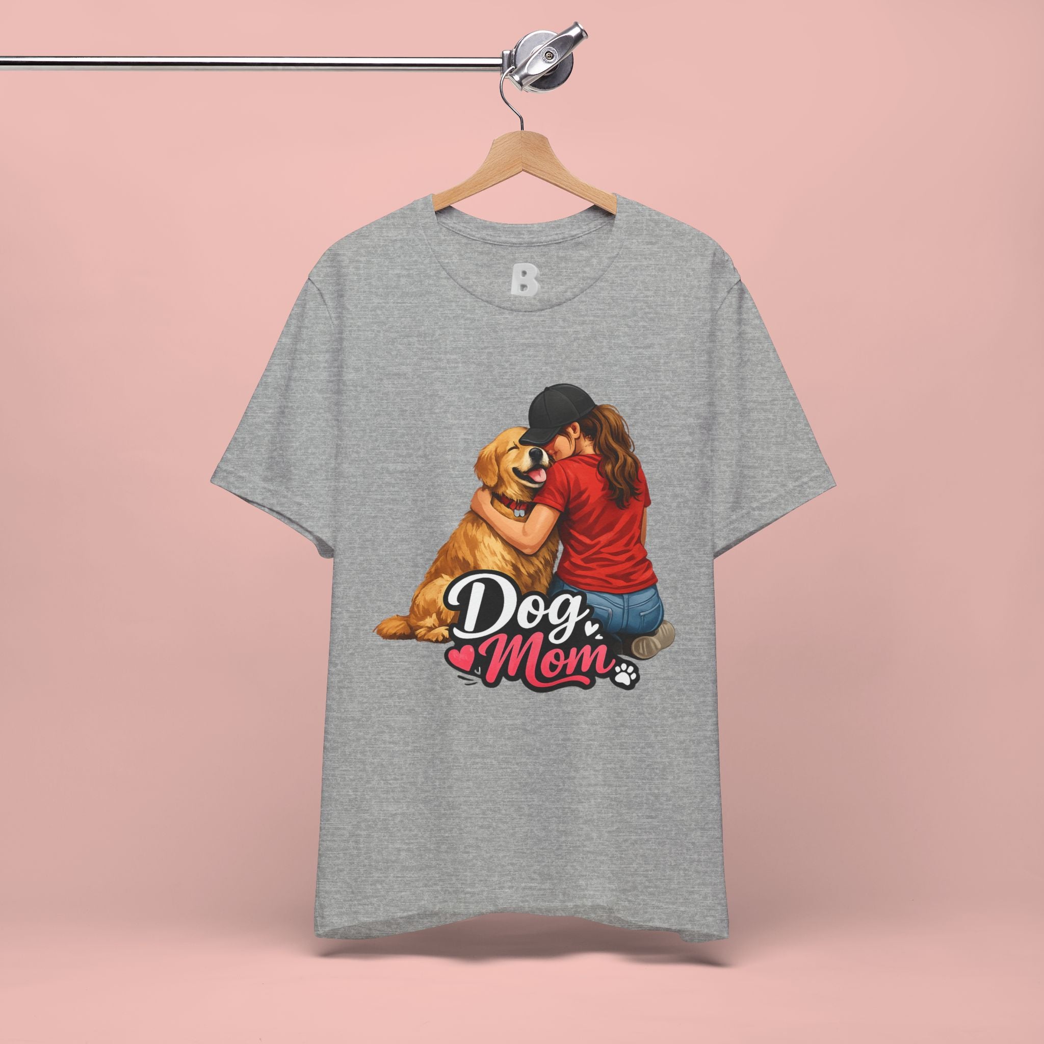 Dog Mom T-Shirt - Cute Woman Hugging Golden Retriever Tee