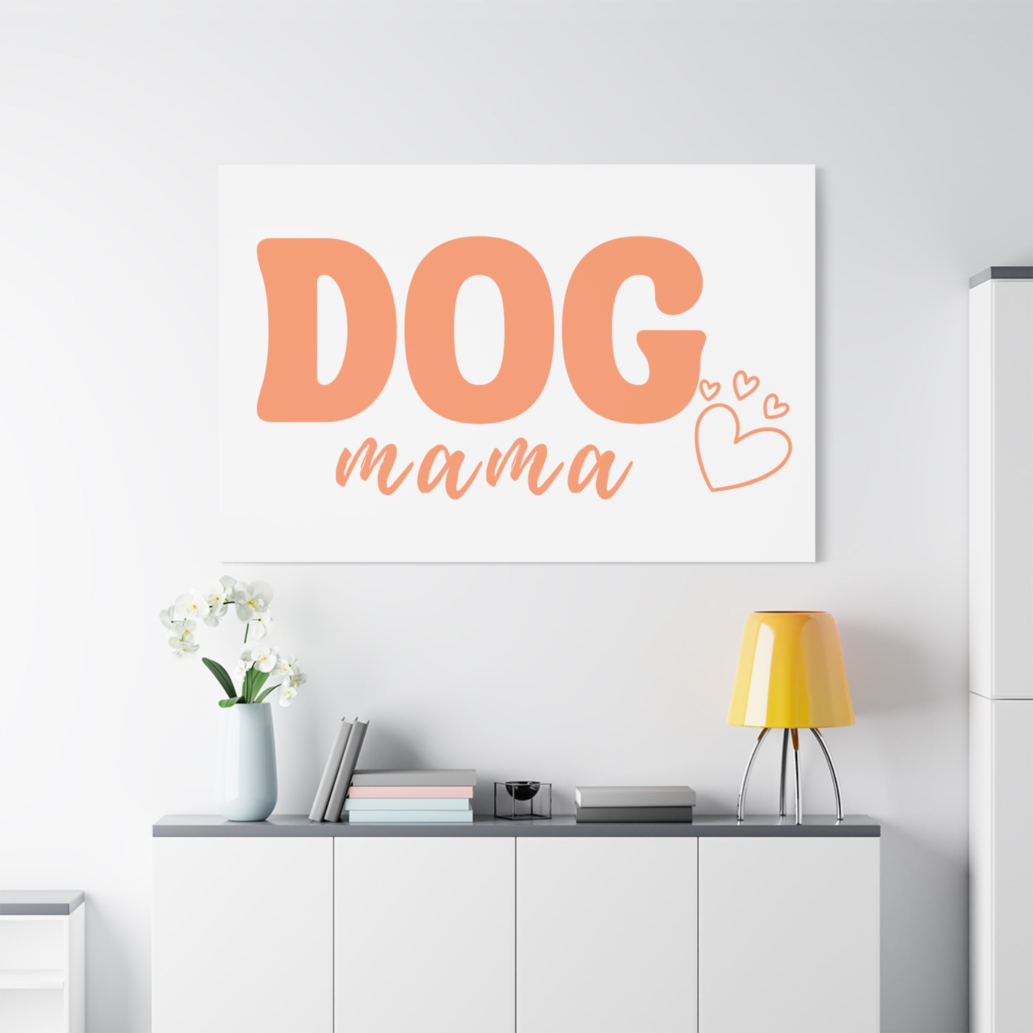 Dog Mama Matte Canvas Wall Art – Peach Script Pet Lover Decor