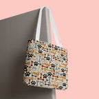 Dog Paw & Bone Pattern Tote Bag — 'Woof' All-Over Print Canvas Tote
