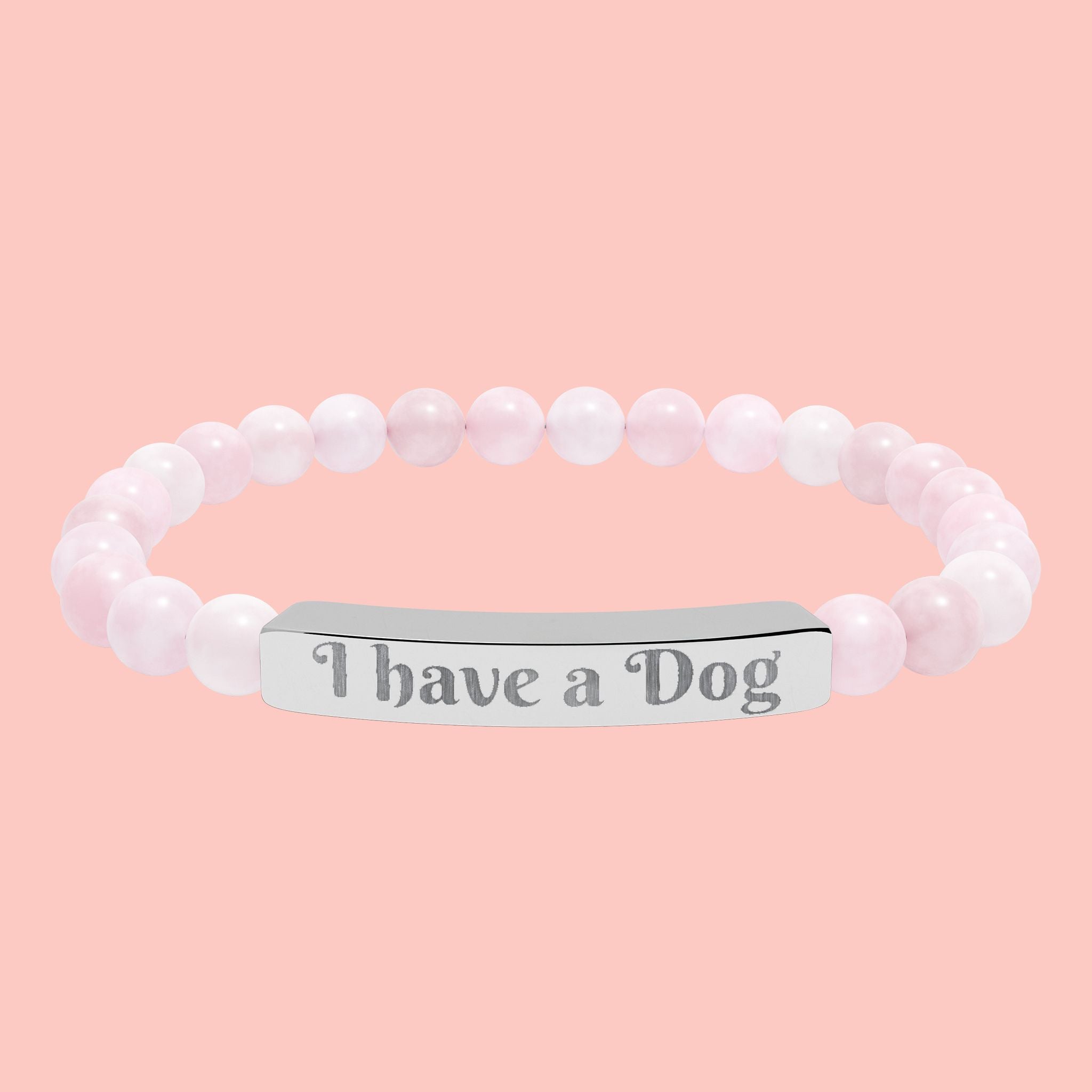 Engraved Natural Stone Stretch Bracelet – "I have a Dog" Bar Bracelet