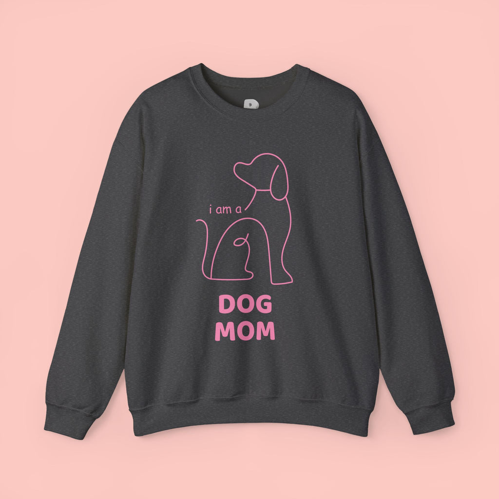 Dog Mom Crewneck Sweatshirt — "I am a Dog Mom" Minimal Line Art Pullover