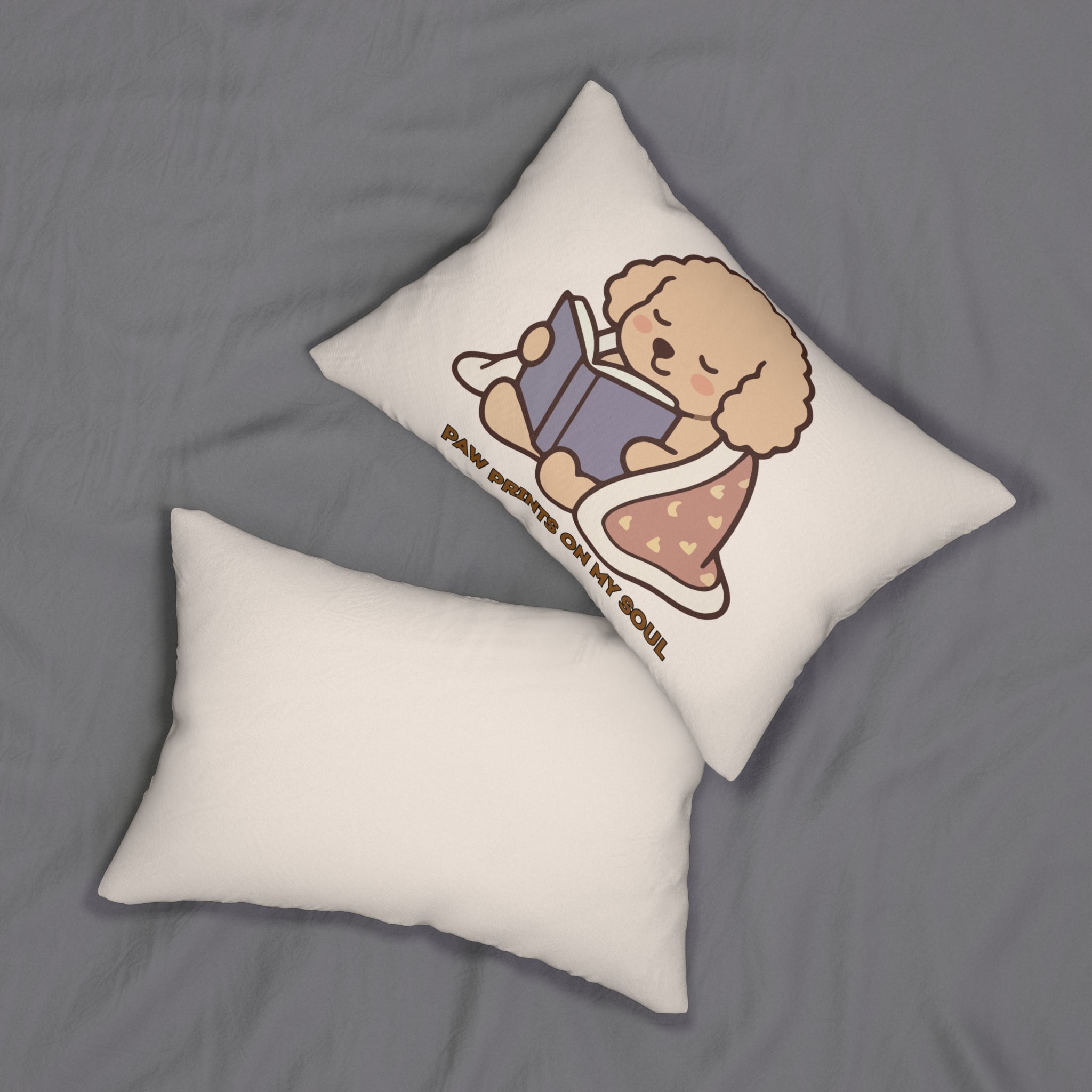Lumbar Pillow — Cute Reading Puppy Illustration ("Paws, Rested On My Soul")