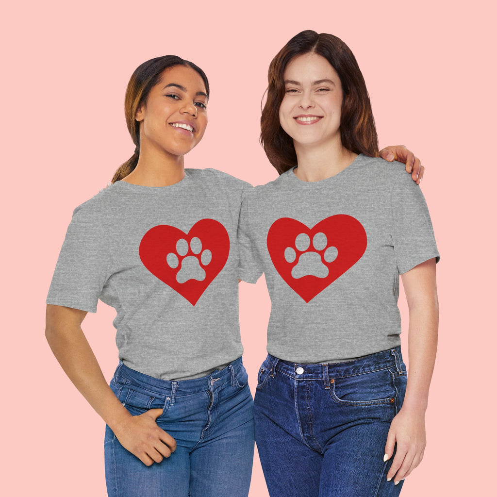 Pet Lover T-Shirt — Red Heart Paw Print Tee