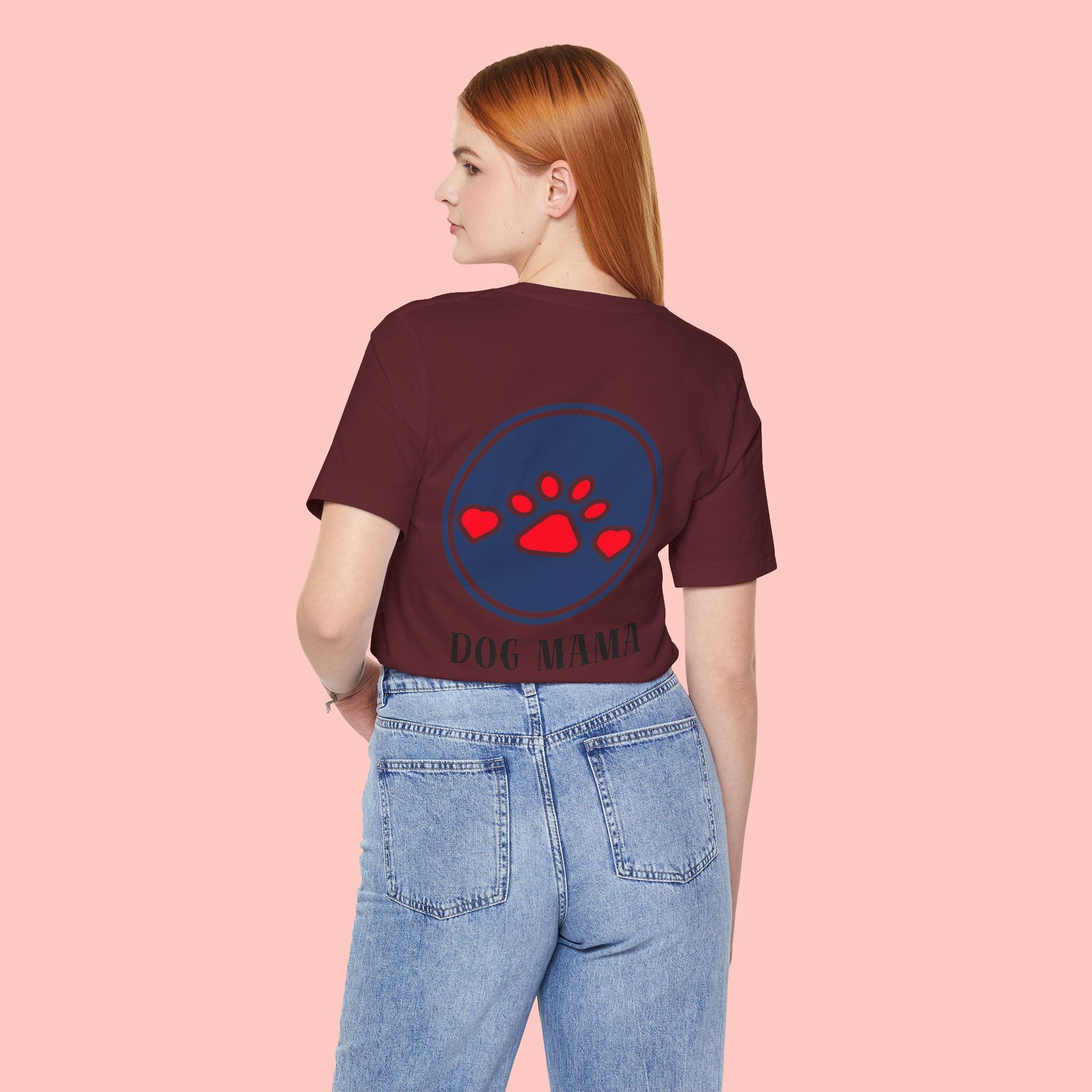 Dog Mama Tee - Paw Print Heart Graphic Short Sleeve Shirt